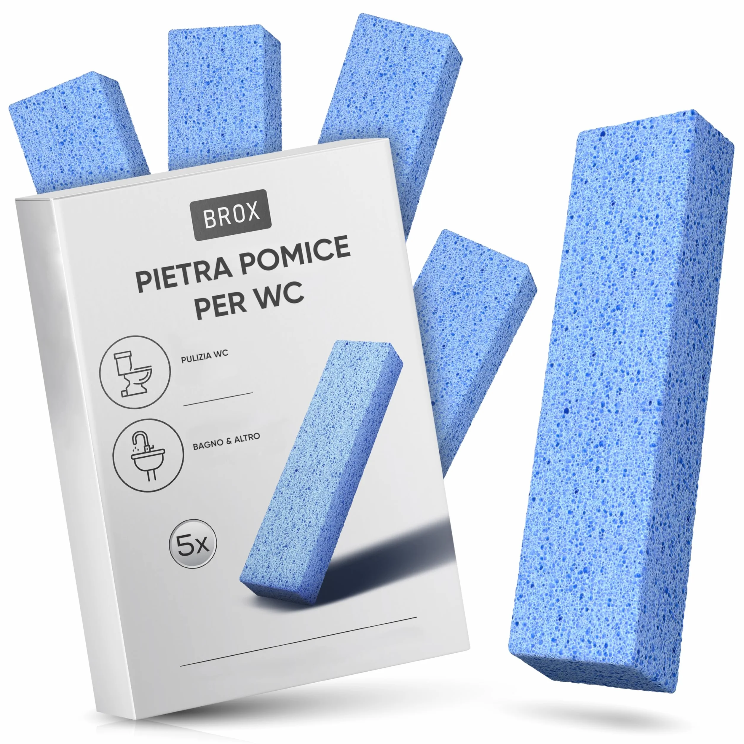 BROX Pumice Stone 5 Pezzi Pietra per Pulizia WC Bagno Cucina Cura Piedi Blu