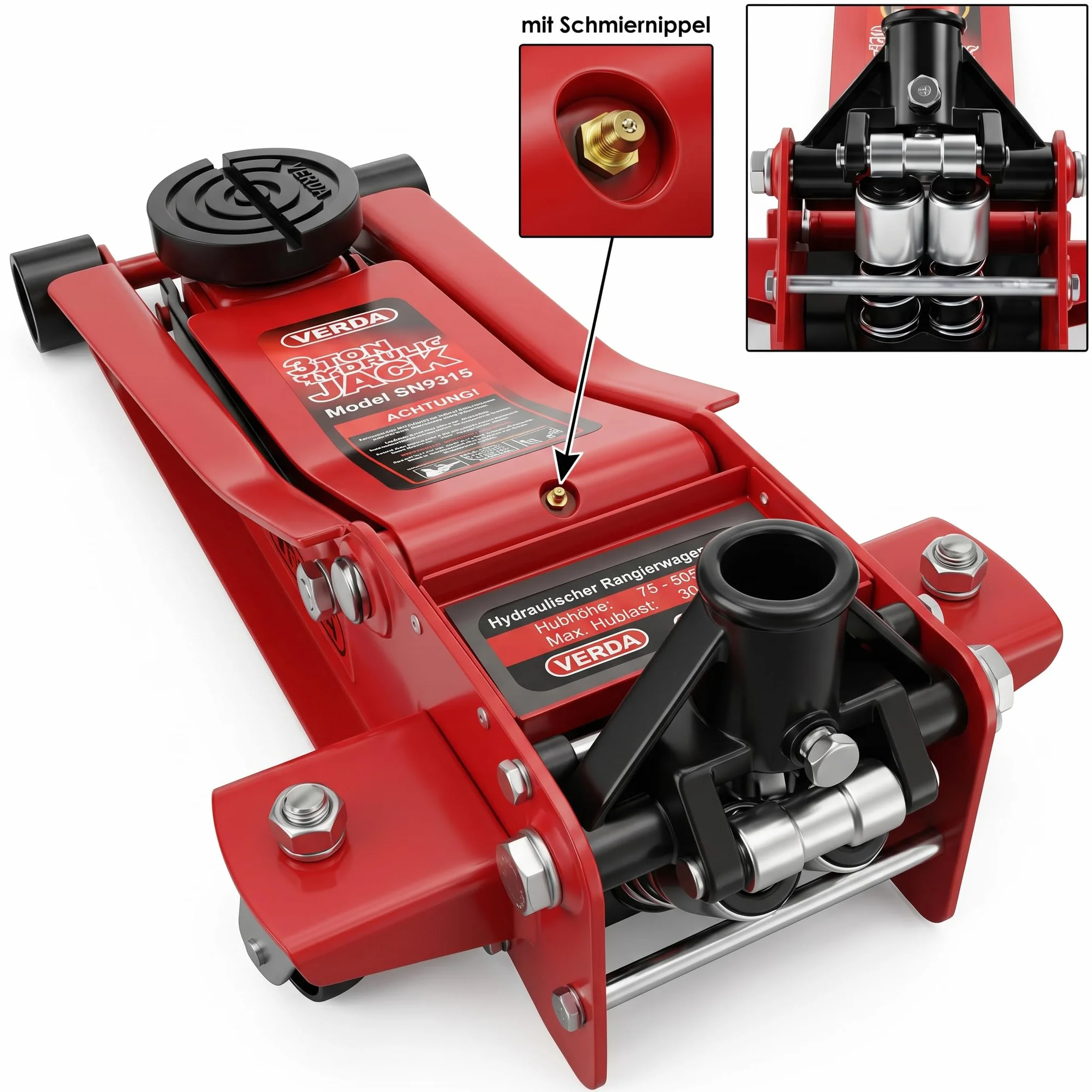 Cric idraulico 3T Verda con pedale, altezza sollevamento 75-515 mm, doppia pompa per auto e SUV