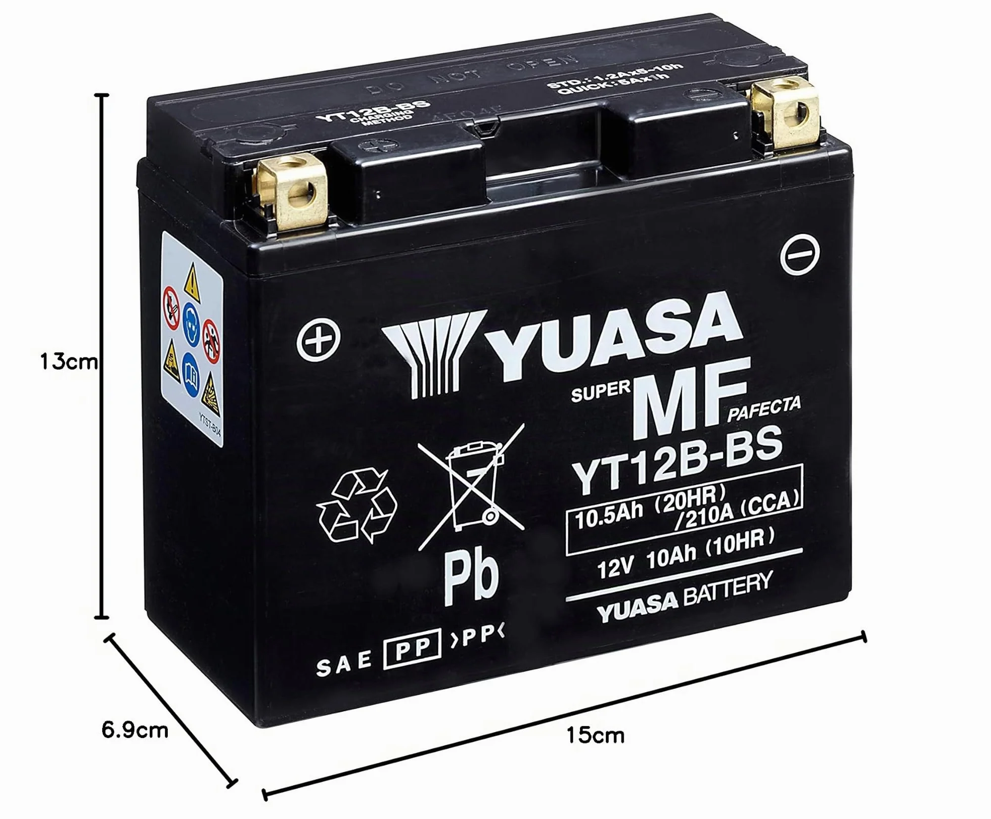 Yuasa YT12B 12V 210 CCA batteria per moto AGM VRLA senza manutenzione nero