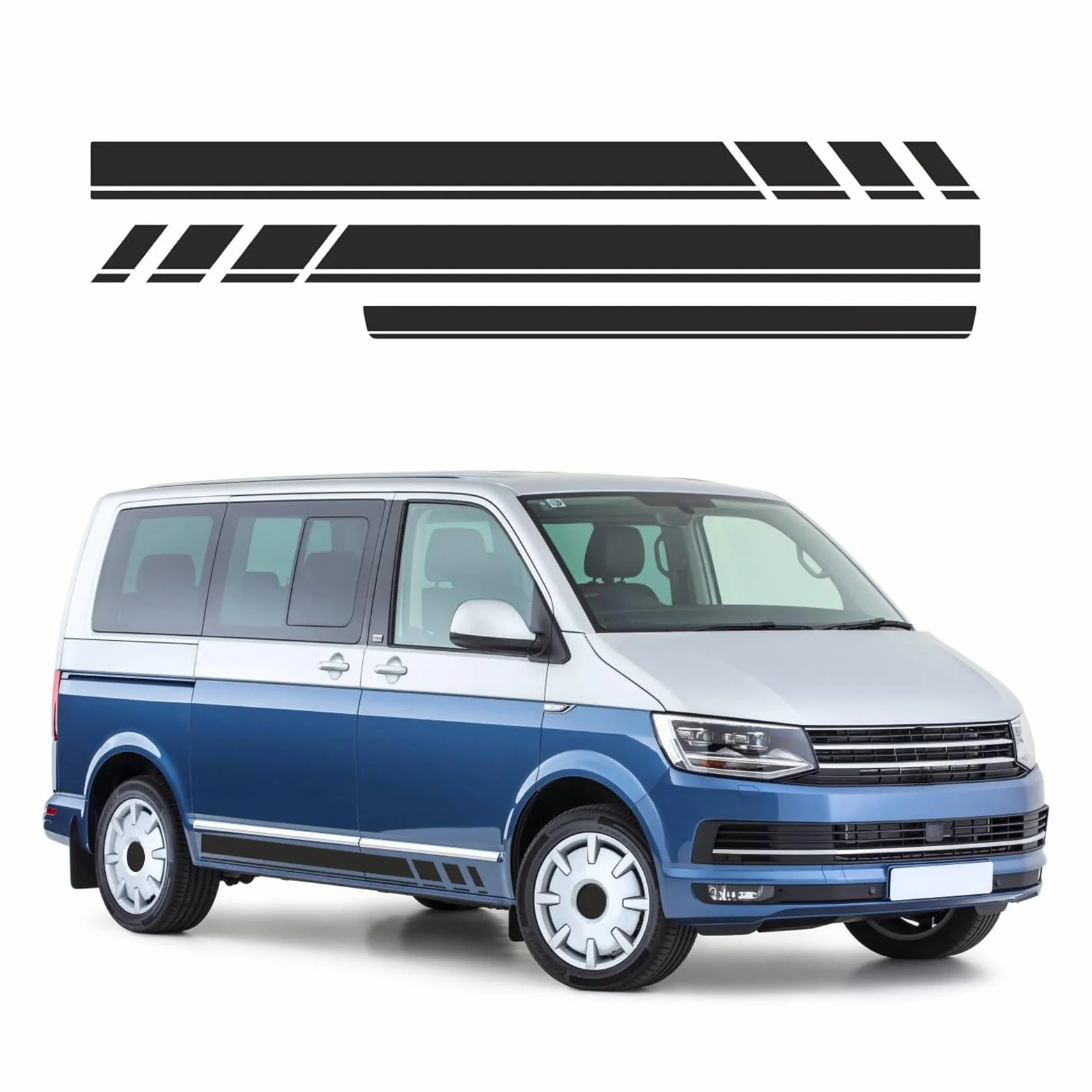 Strisce Laterali Sostituzione per VW T5 T6 T6.1 California 2003-2024, 2 Adesivi Laterali + 1 Adesivo Portellone Posteriore, Nero