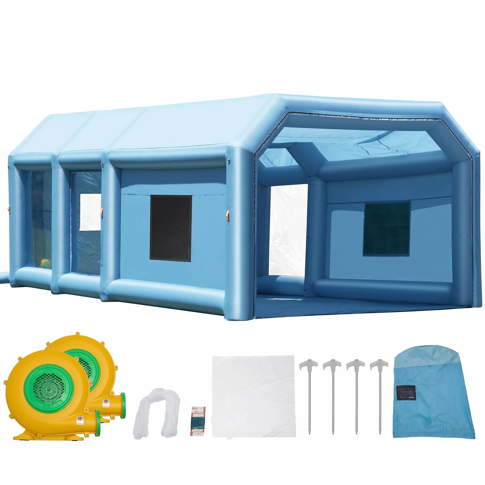 VEVOR Cabina di Verniciatura Gonfiabile, Tenda di Verniciatura Gonfiabile Portatile Potente Ventilatore, Sistema Filtro dell'Aria, Verniciatura per Auto Veicoli e Mobili 9 x 4,8 x 3,6 m, 950W + 750W