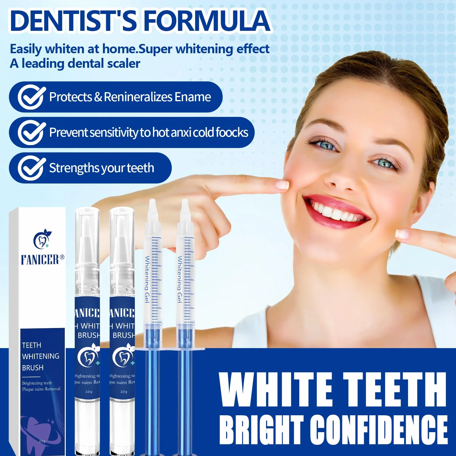 Kit Sbiancamento Denti Professionale, 2 Penne Sbiancanti + 2 Gel da 3ml, Eliminare Macchie da Caffè, Tè e Fumo