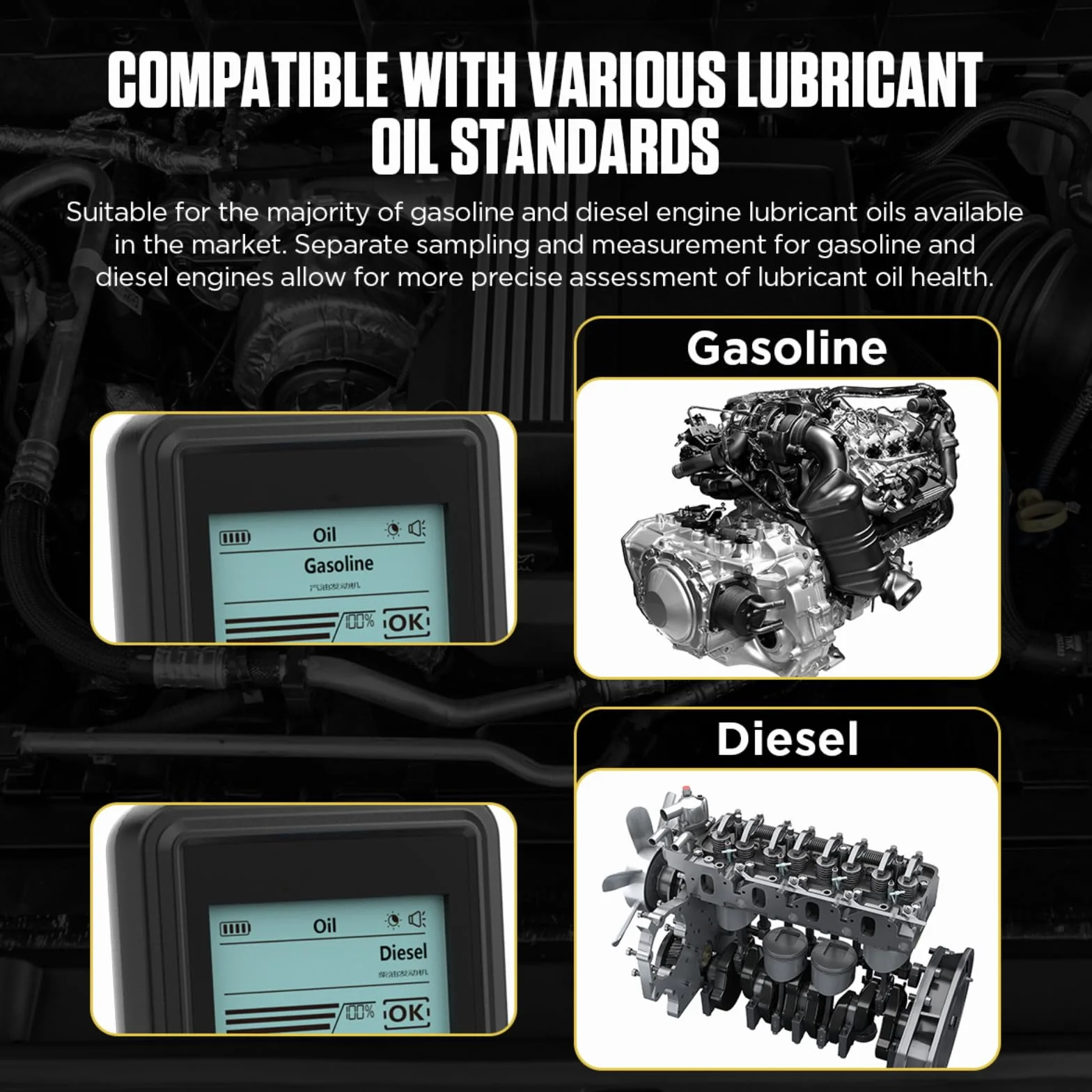 Tester di qualità dell'olio Motore AS503 Tester dell'olio Motore con Schermo da 2,8", sonda di rilevamento ad Alta precisione, Display della Temperatura dell'olio di Trasmissione per Benzina e Diesel