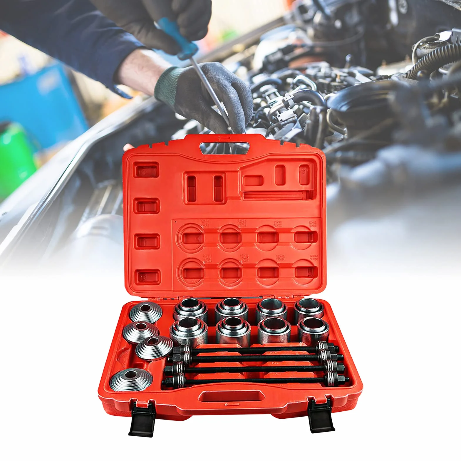 Kit Bussole Rimozione Cuscinetti 36 Pezzi, Set Strumenti Riparazione con Anelli di Pressione per Meccanici Auto Moto