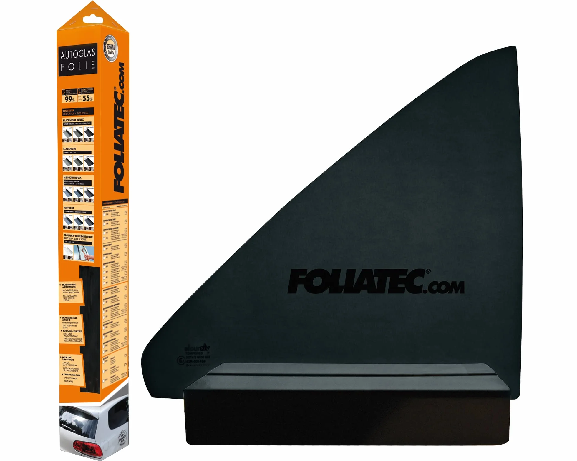 FOLIATEC Pellicola oscurante per vetri auto, BLACKNIGHT Superdark, 51 x 400 cm + 76 x 152 cm, con documentazione, oscuramento al 95%
