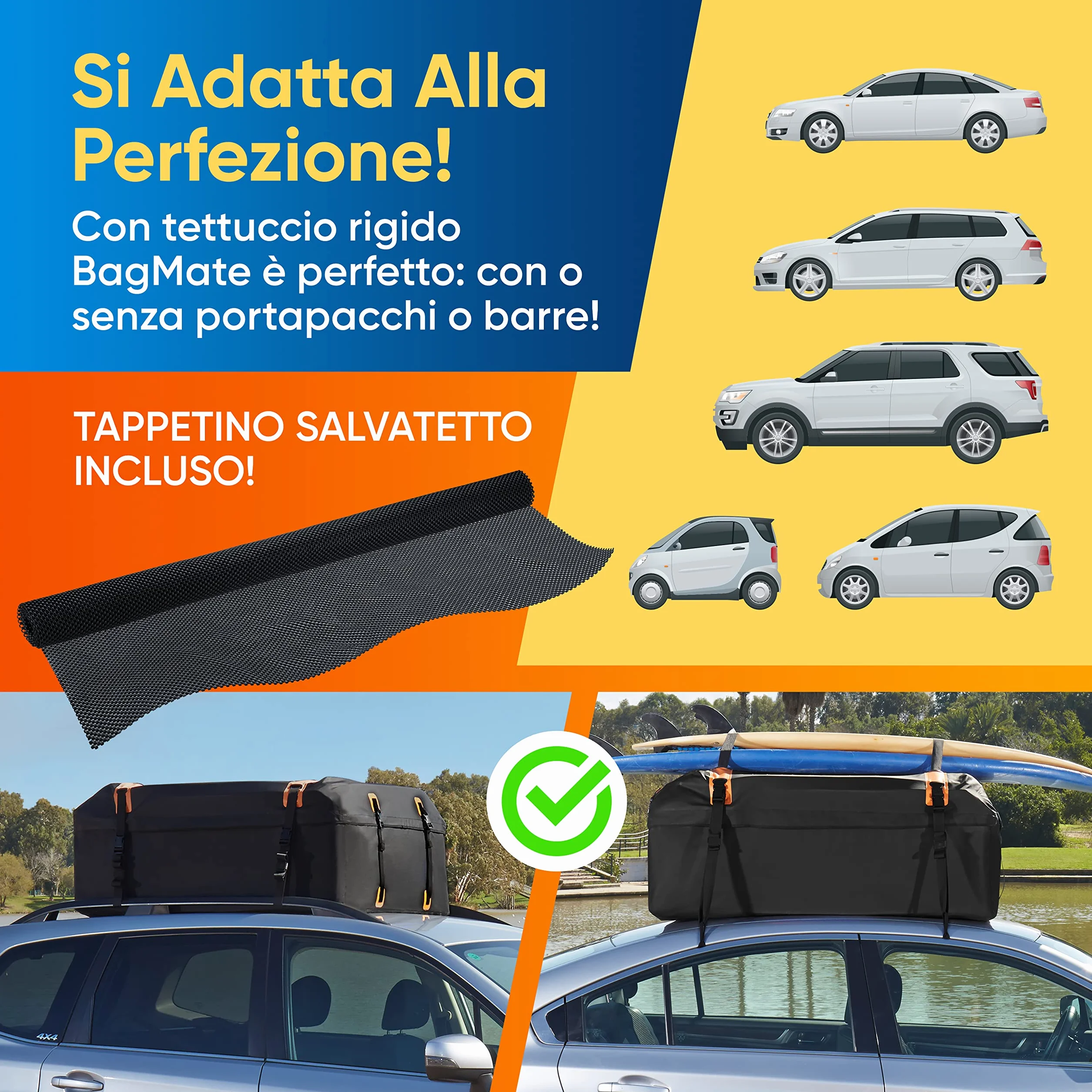 Rhino Bagmate Borsa Da Tetto, Universale Per Auto Con Tetto, Box Morbido 100% Impermeabile Con Protezione Uv, Molto Resistente E Sicuro Per Auto Con O Senza Portapacchi (540 L (19 Cu. Ft))