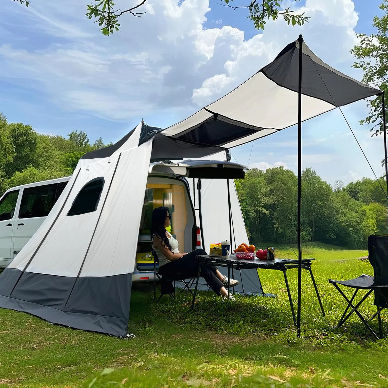 Tenda per Furgone Van 200x200x205cm, Impermeabile 3000mm - per Portellone Posteriore VW T5 T6 - Adatta per 2-3 Persone, Campeggio e Viaggi.