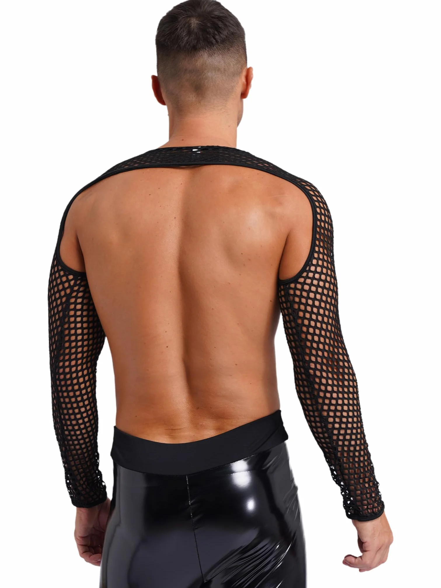 Męskie Lingerie Półprzezroczysta Siateczkowa Koszulka Crop Top Długa Rękaw