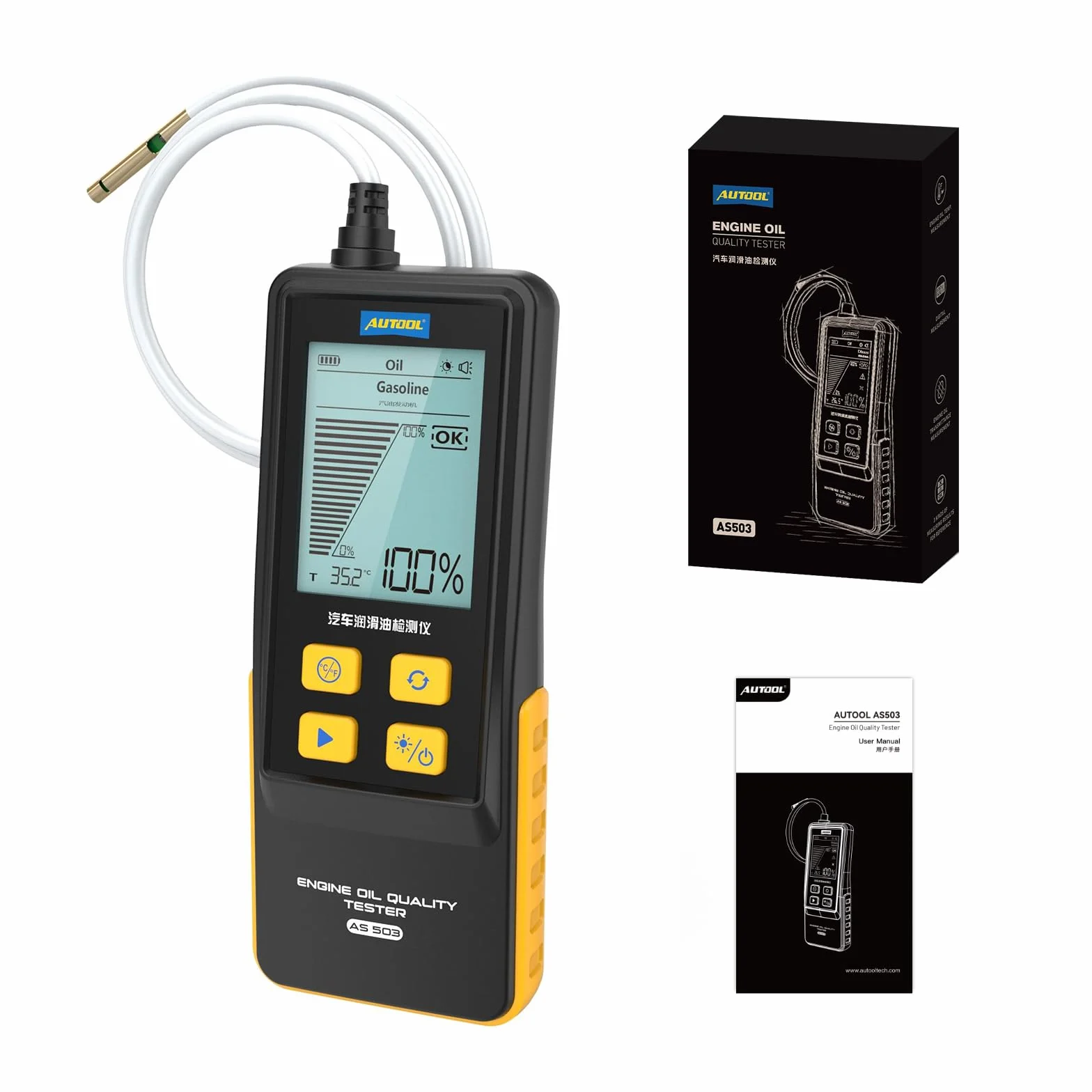 AUTOOL Tester dell'olio Motore, rivelatore di trasparenza del Liquido Motore Auto, Strumento di Prova diagnostico del Tester analizzatore di trasparenza dell'olio Motore per Benzina e Diesel