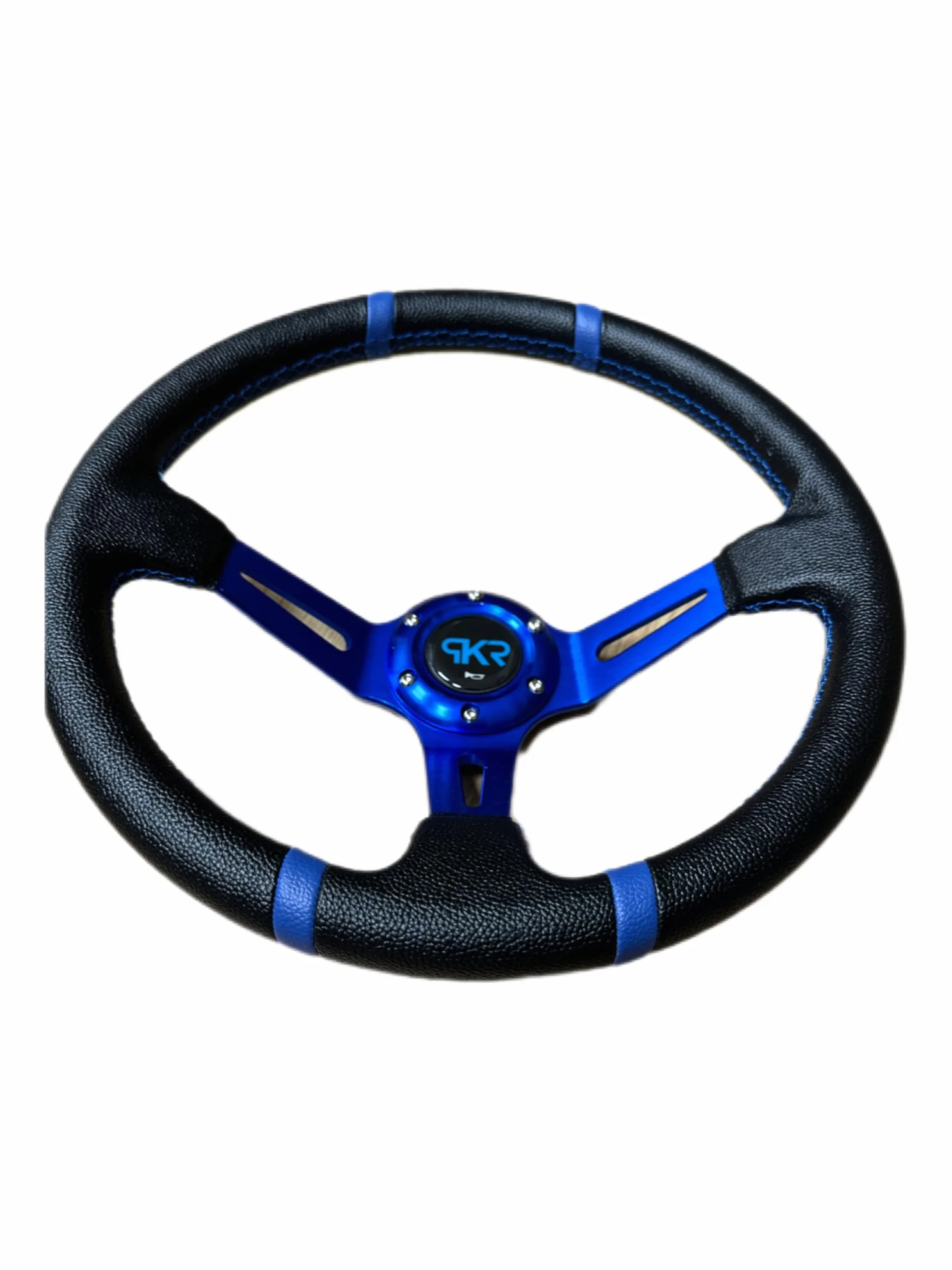 PKR VOLANTE SPORTIVO A CALICE NERO CON STRISCE BLU SPORTIVO UNIVERSALE AUTO RALLY SPORT GARE RADUNI TUNING