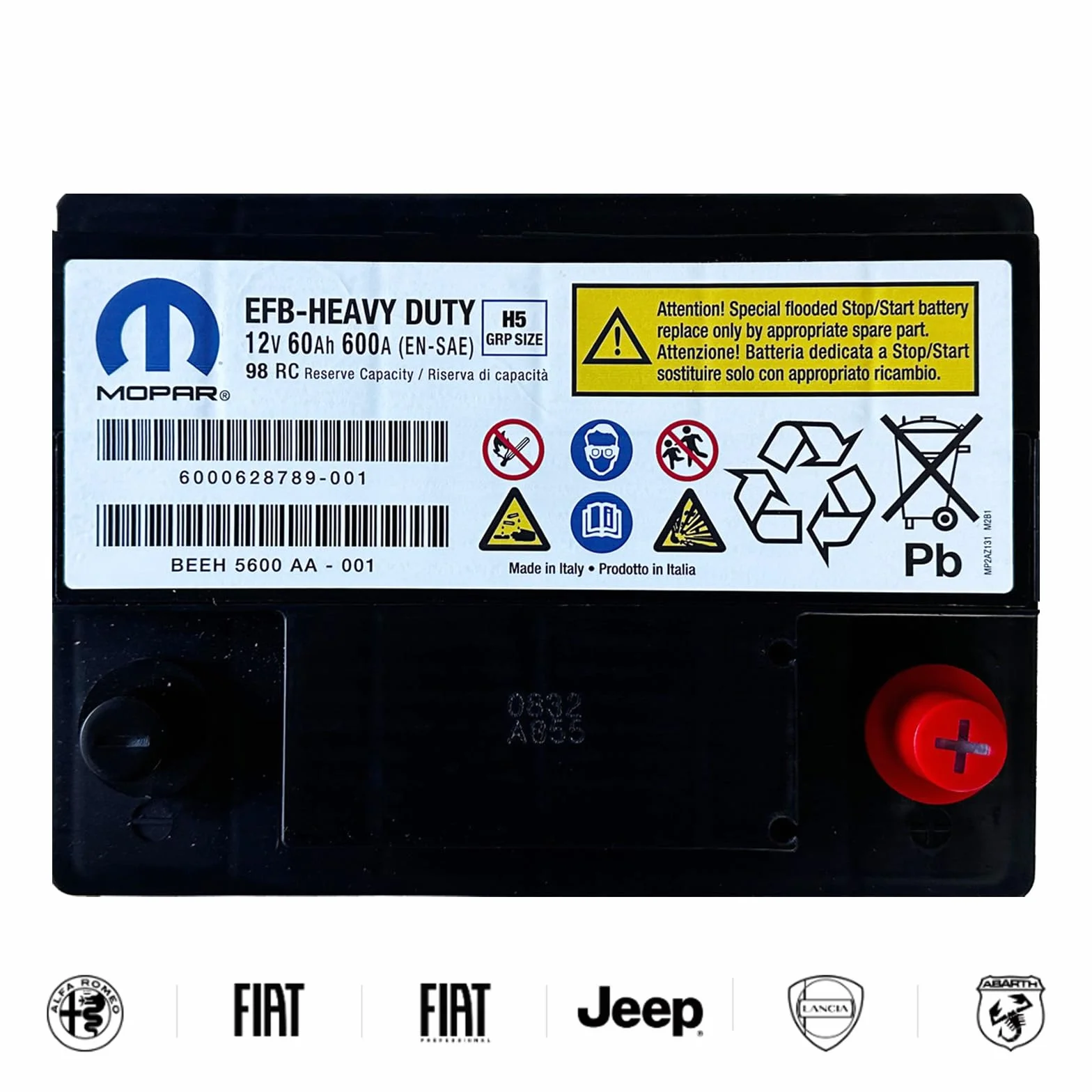 Bateria Auto 60Ah EFB 600A Start & Stop do FIAT, ALFA ROMEO, LANCIA, JEEP