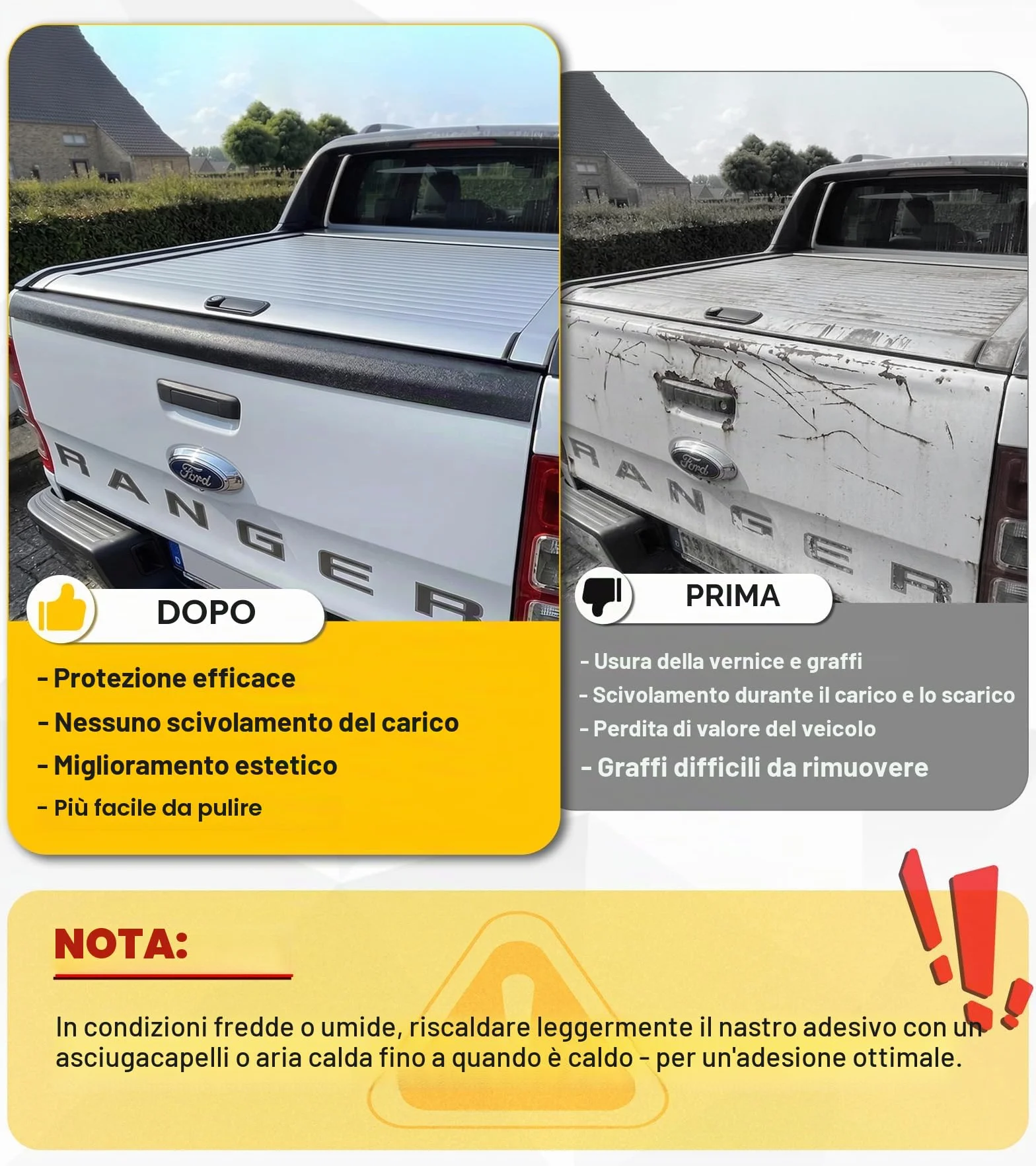 Heckklappen Schutzleiste Ladekantenschutz Zubehör für Ford Ranger 2012–2022 Wildtrak Raptor XL XLT Limited T6 T7 T8, Heckklappenschutz gegen Kratzer & Abnutzung, Wetterfest & UV-beständig
