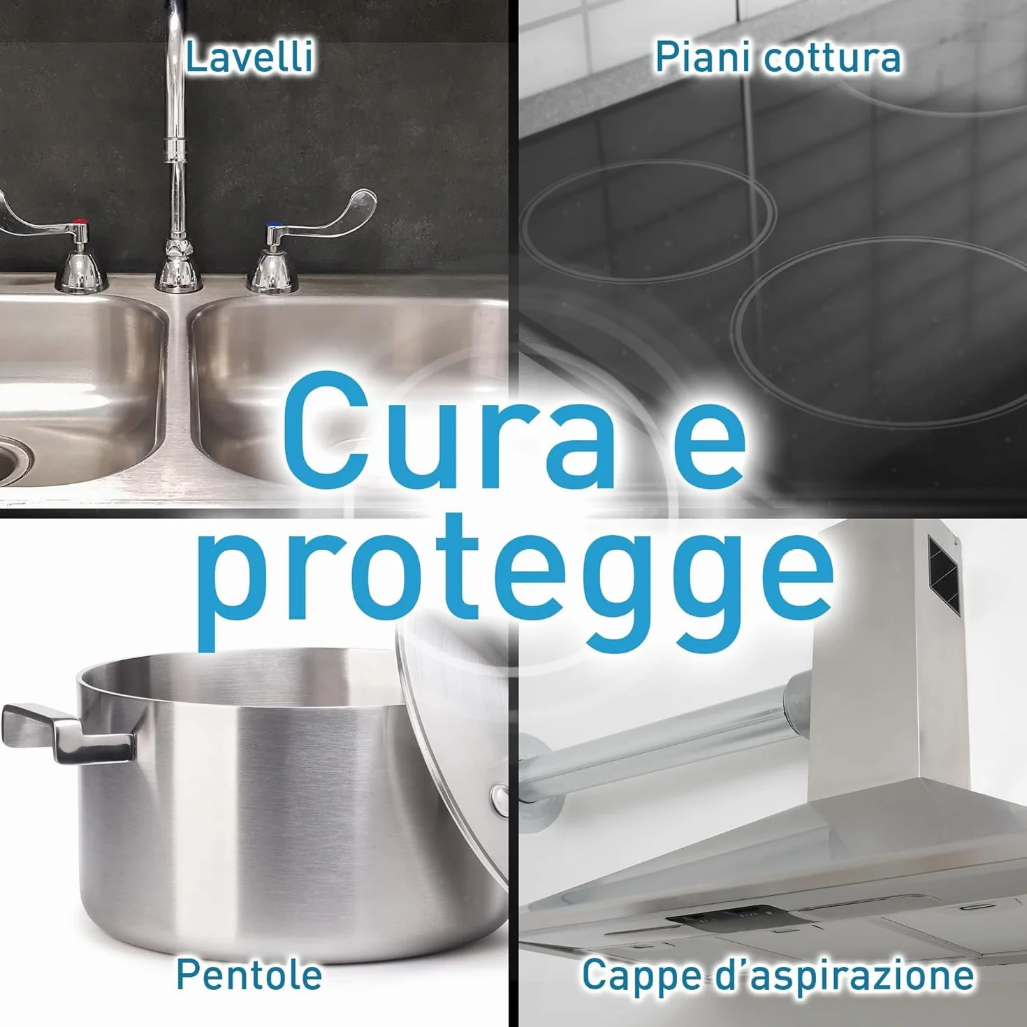Detergente per Acciaio Inox 300g Pulisce Lucida Protegge Pentole Piani Cottura