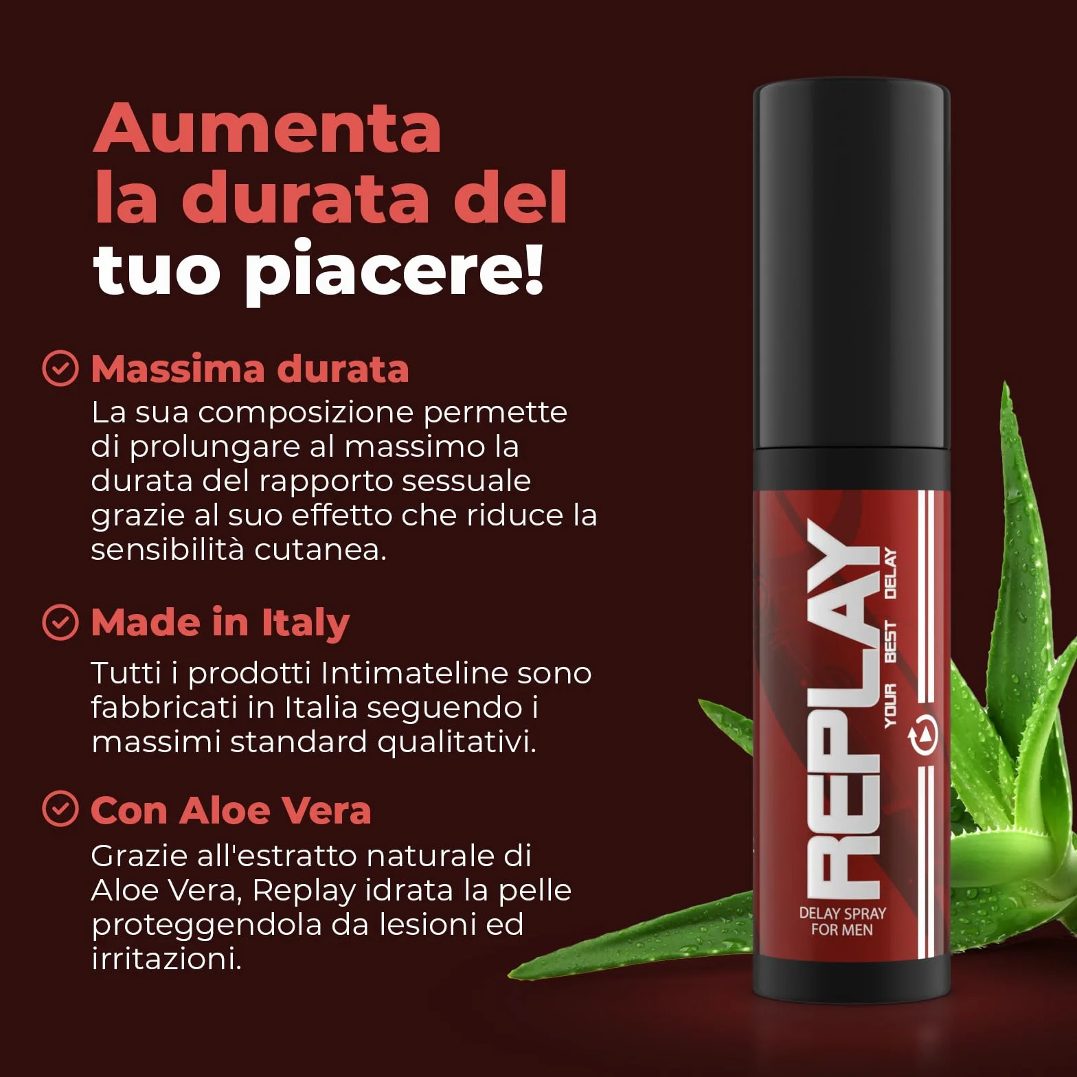 Replay Spray Ritardante Intimo per Uomo Effetto Desensibilizzante Idratante 20ml