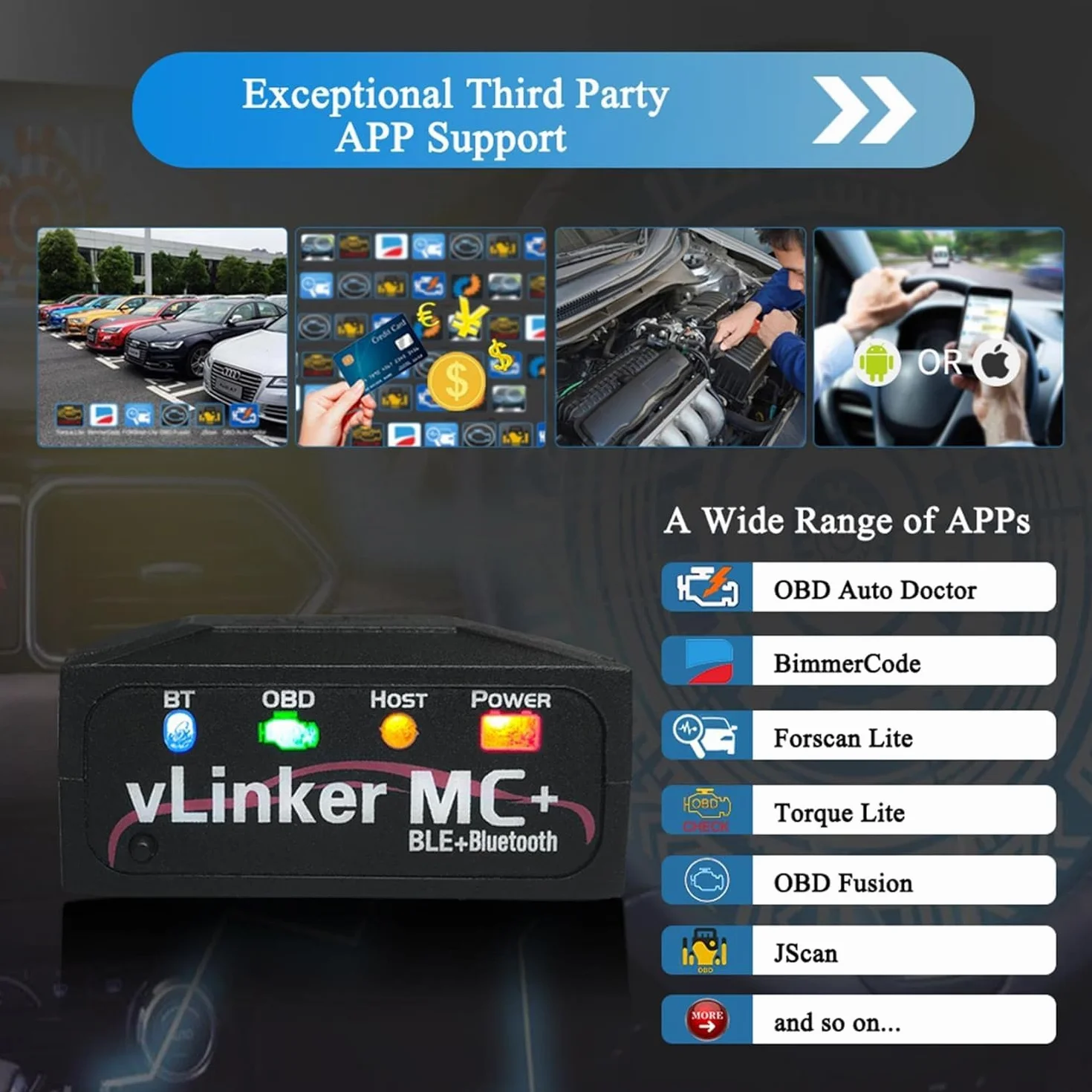 vLinker MC+ Mini Bluetooth OBD II Scanner Adapter Car Diagnostic Scan Tool