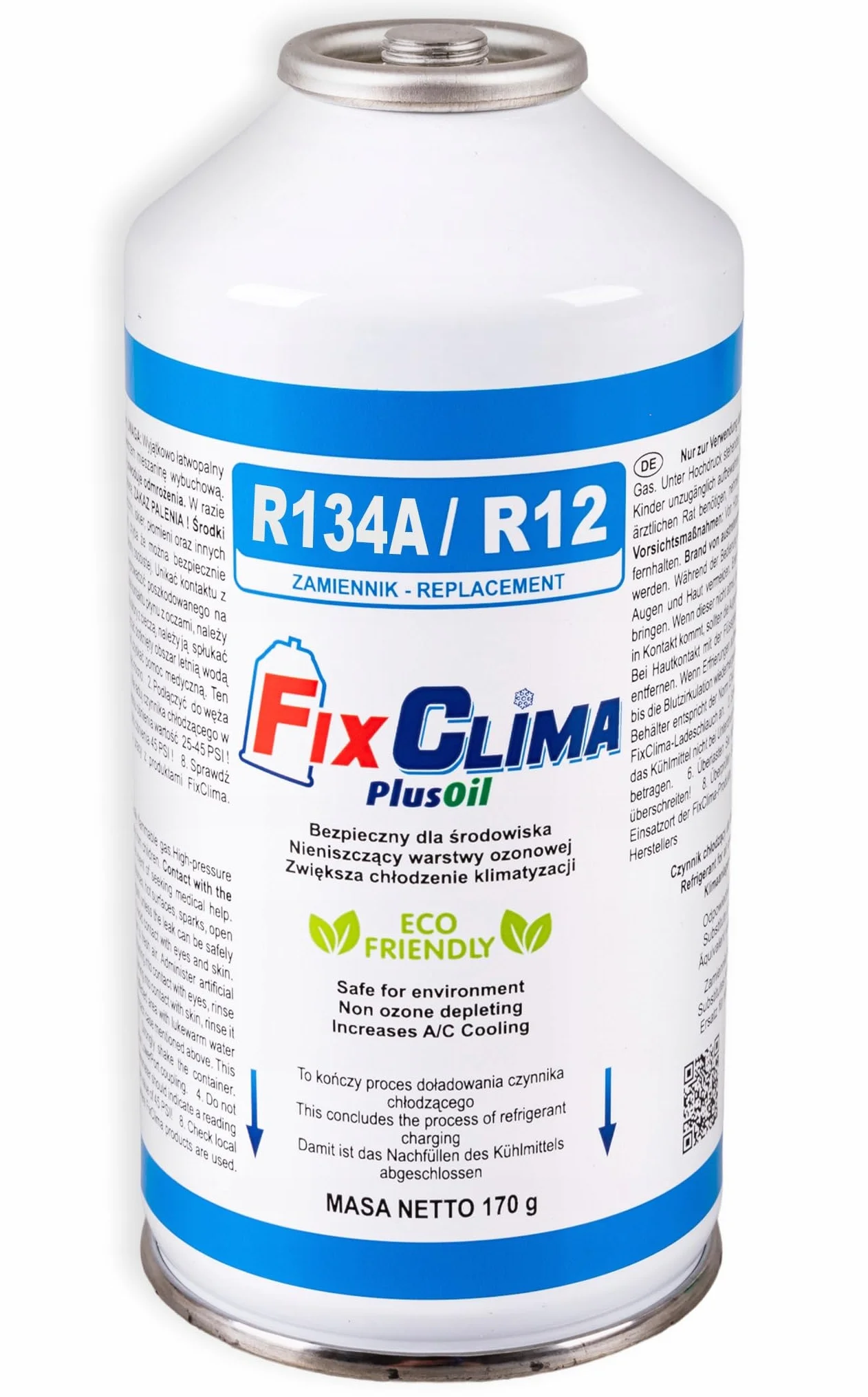 FixClima Kit di Ricarica Climatizzatore Auto R134a R12 2x Gas Refrigerante 170g Tubo Manometro Olio Sigillante Manutenzione