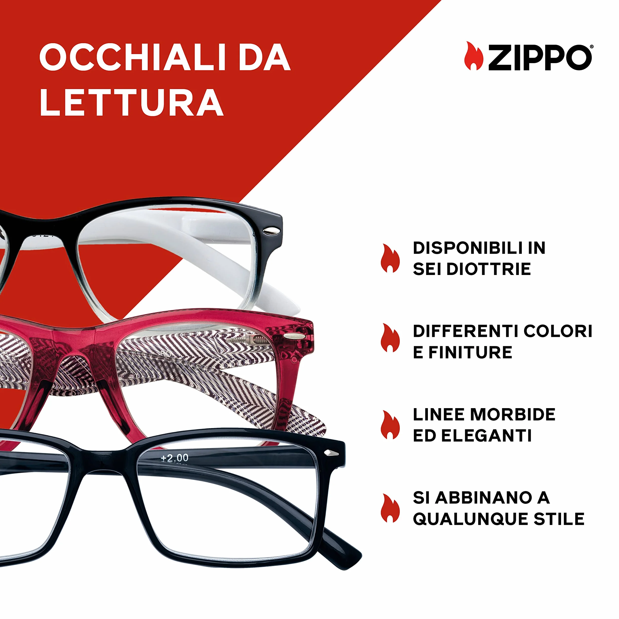 Zippo Occhiali da Lettura Montatura Morbida Uomo Donna