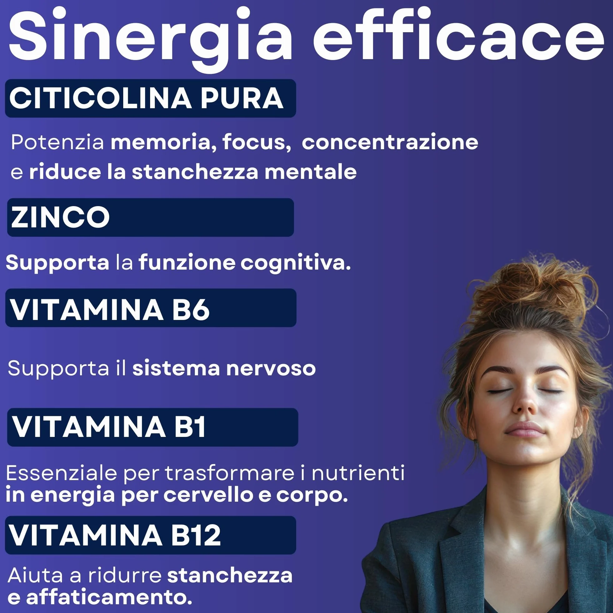 Citicolina 500mg Integratore Memoria Concentrazione Zinco Vitamine B6 B1 B12 60 Capsule
