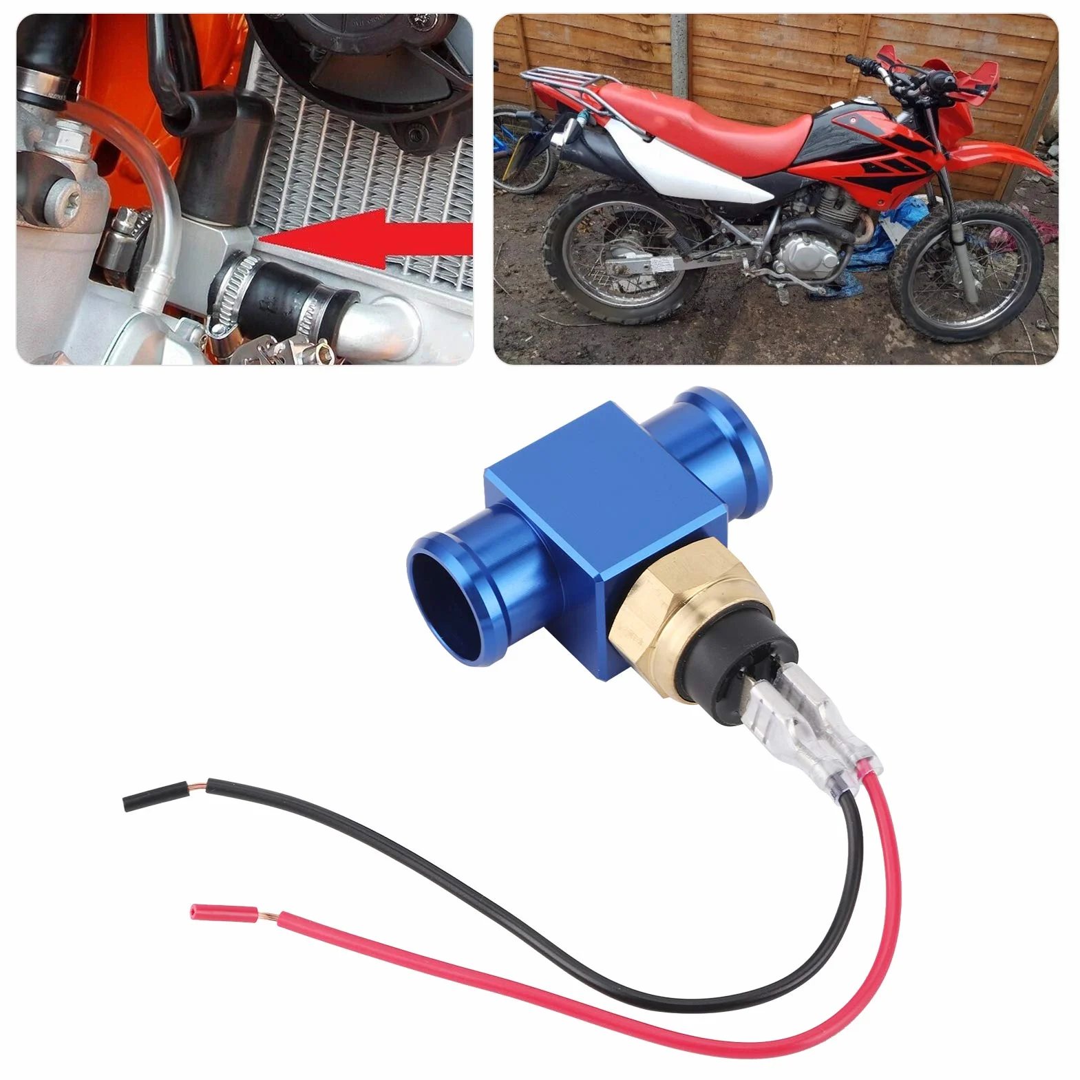 Interruttore di temperatura, termostato in lega di alluminio Interruttore temperatura acqua Radiatore Sensore temperatura ventola refrigerante Sensori temperatura per moto ATV Fuoristrada(blu) adatto
