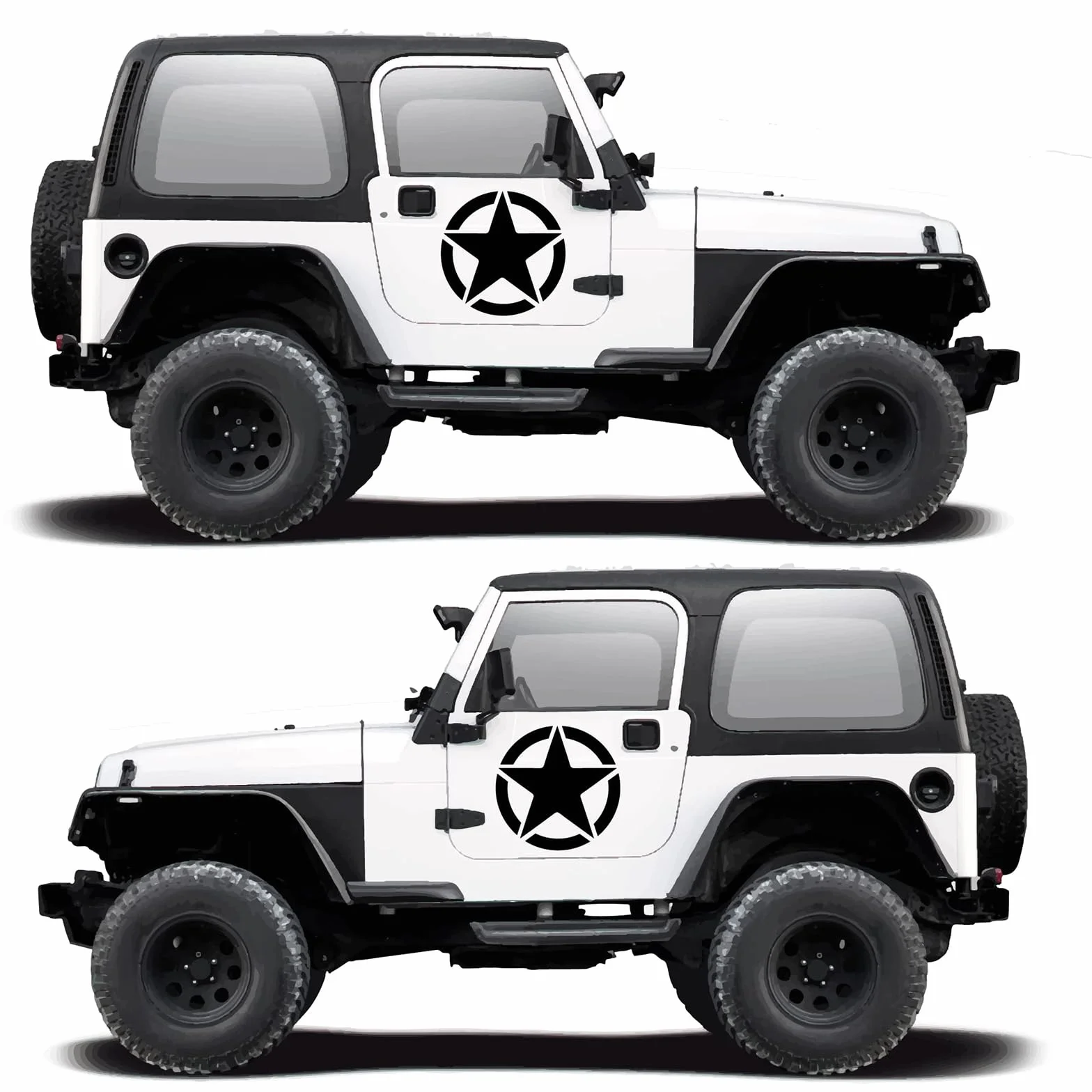 Adesivo Stella Militare Nera 4x4 Off Road Decalcomanie Auto Moto Fuoristrada 25cm 20cm 15cm 10cm