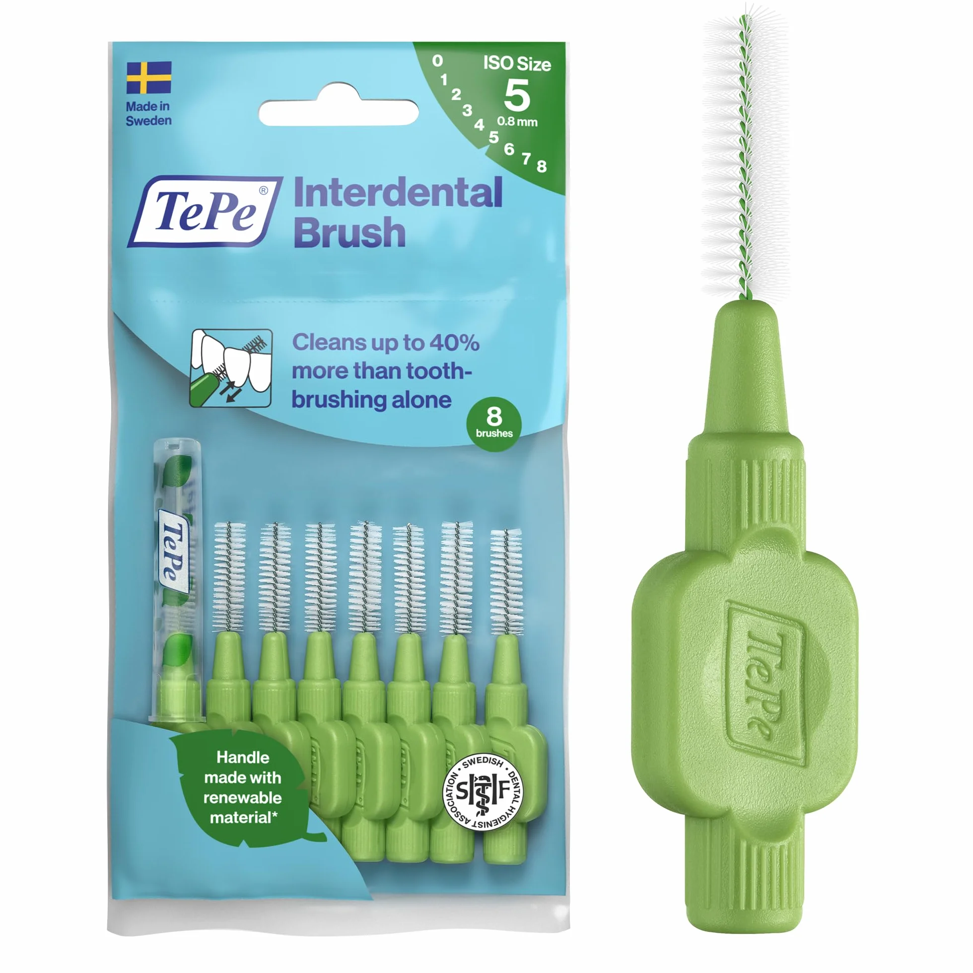 TePe Scovolino Original Verde 0.8 mm ISO 5 8pz - Pulizia Interdentale per Spazi Larghi