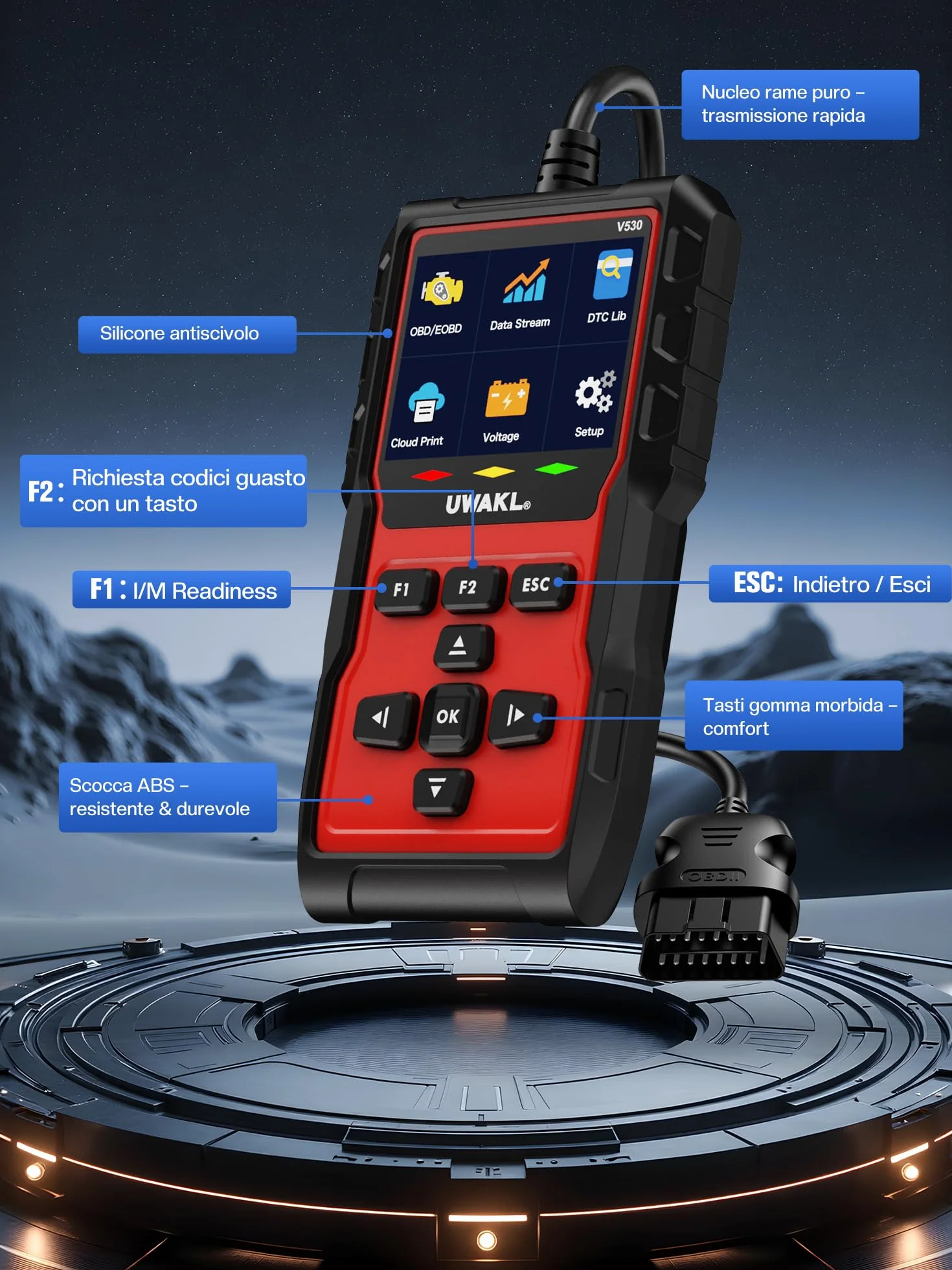 OBD2 Scanner EOBD Diagnosi Auto Professionale Multimarca Lettore Codici Errore OBDII Tester Batteria