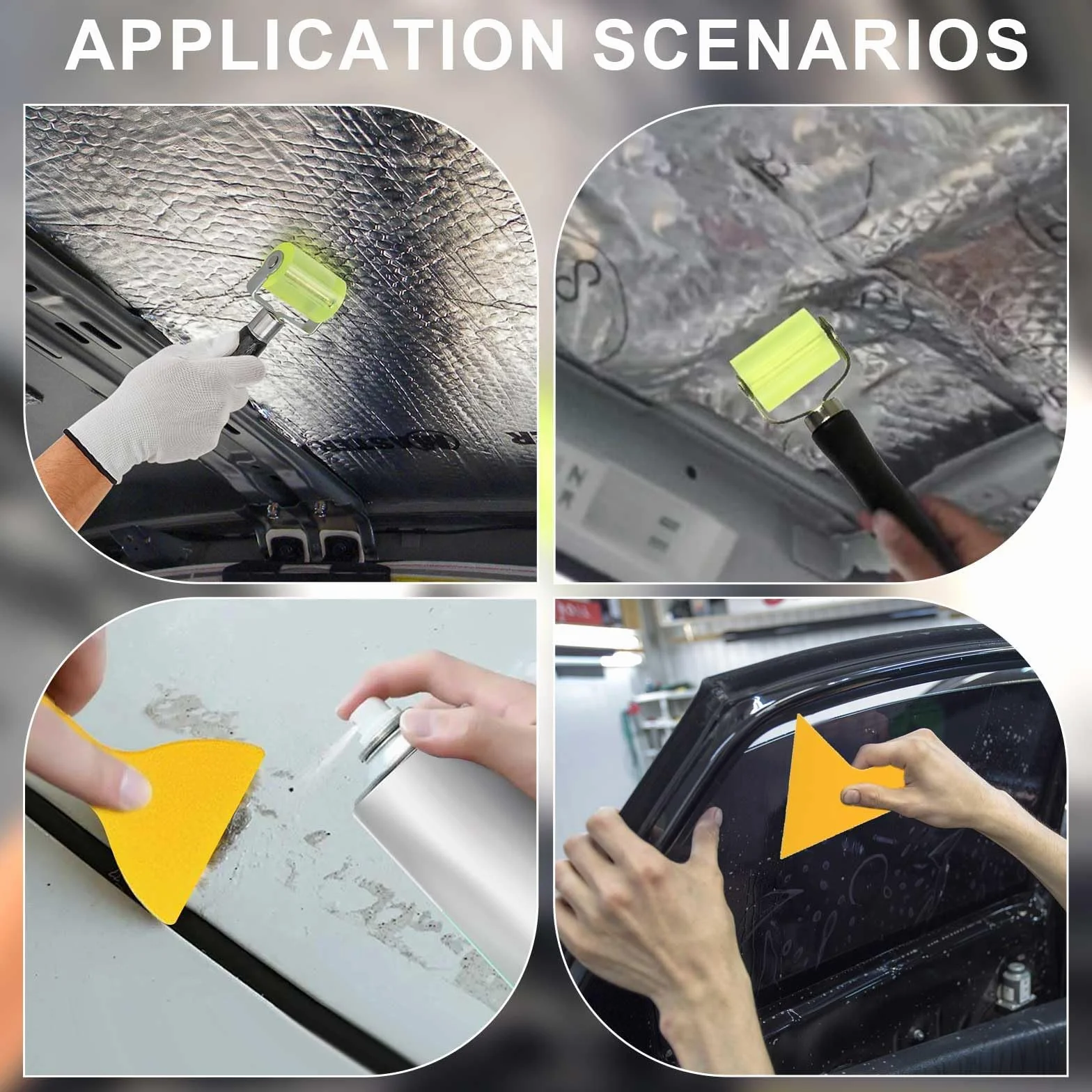 Rullo Fonoassorbente per Auto 2 Pezzi 30 mm + 50 mm, Rullo Silicone Testa in Silicone, Strumento Professionale Ruota Lnsonorizzata con 6 Raschietti, per Sigillatura Bordi, Saldatura
