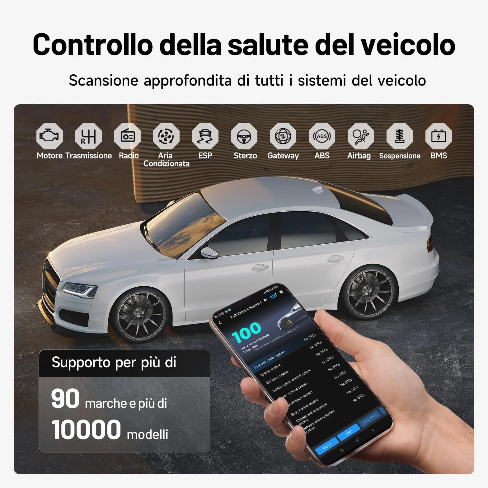 TOPDON CarPal-A OBD2 Diagnosi Auto Bluetooth Professionale Italiano, 6 Servizi Reset, AutoVIN, Ispezione Motore