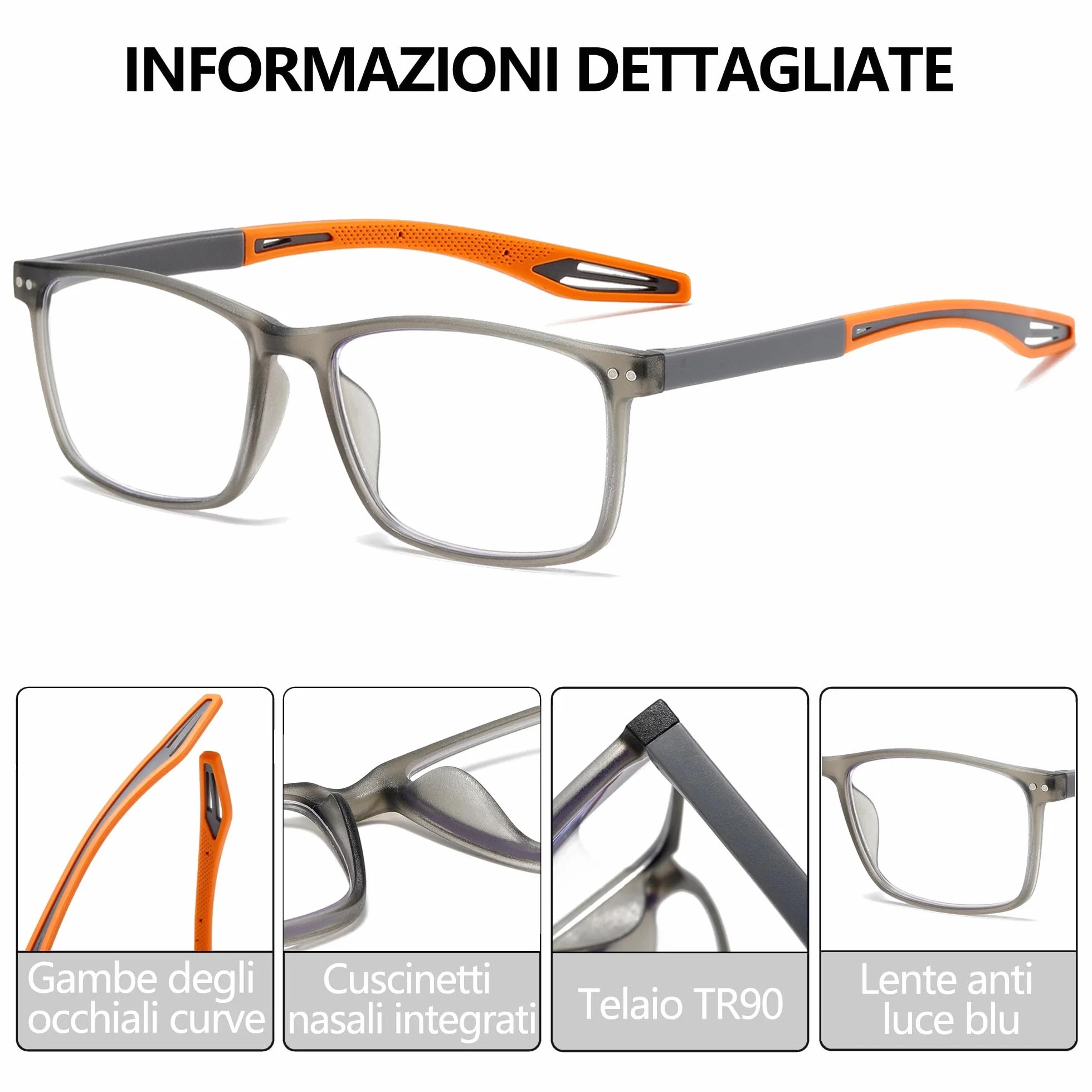 Occhiali da Lettura Uomo 3 Paia Filtro Luce Blu Design Sportivo Elegante Leggeri Antiscivolo