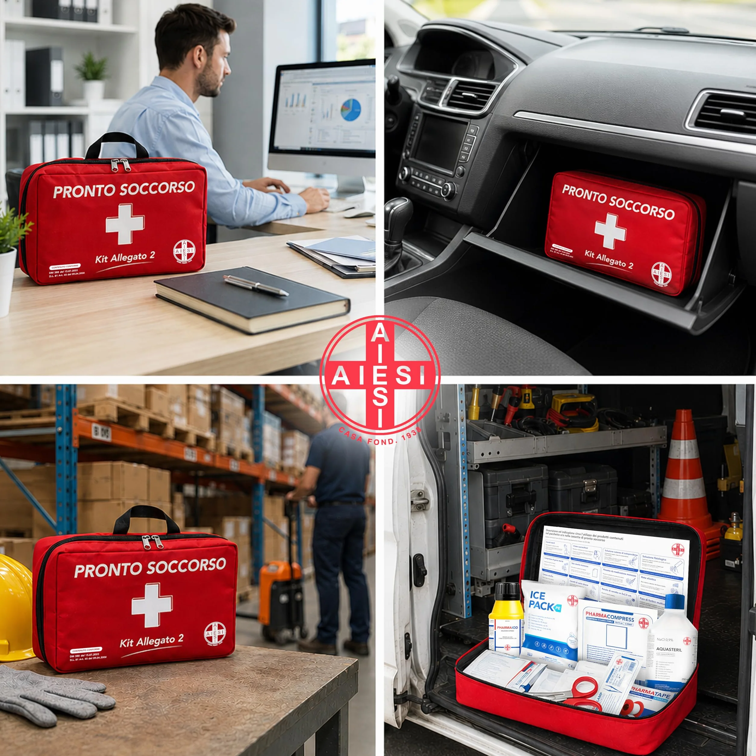 AIESI Cassetta medica di pronto soccorso Borsa DM388 DL81 Made in Italy