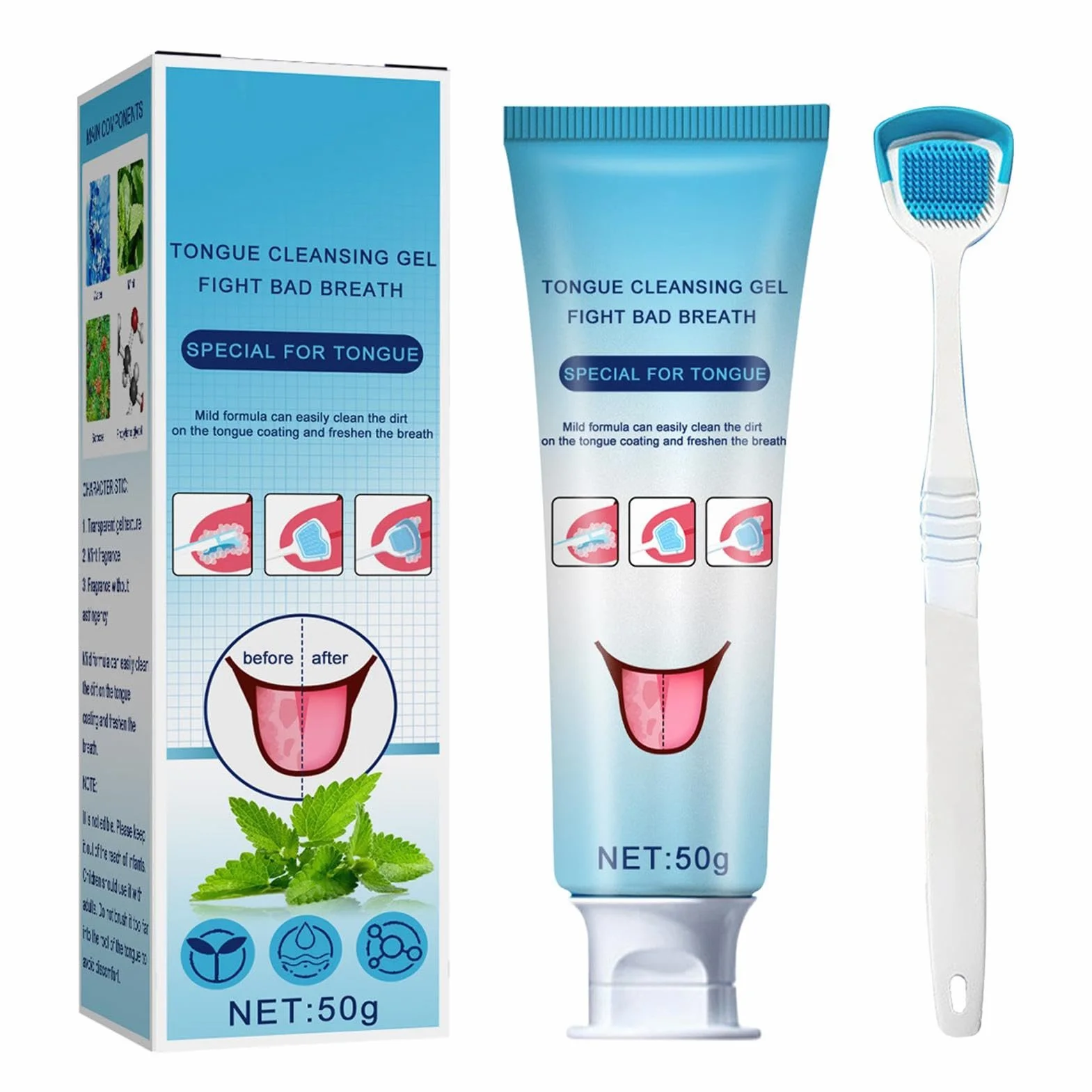 Gel per la pulizia della lingua con pennello, trattamento mughetto bocca, rimuove odore orale