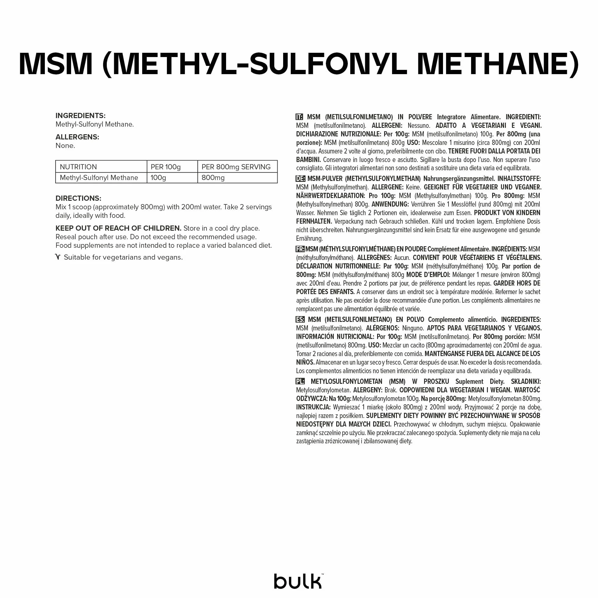 Bulk MSM Powder Methyl-Sulfonyl Methane 500 g