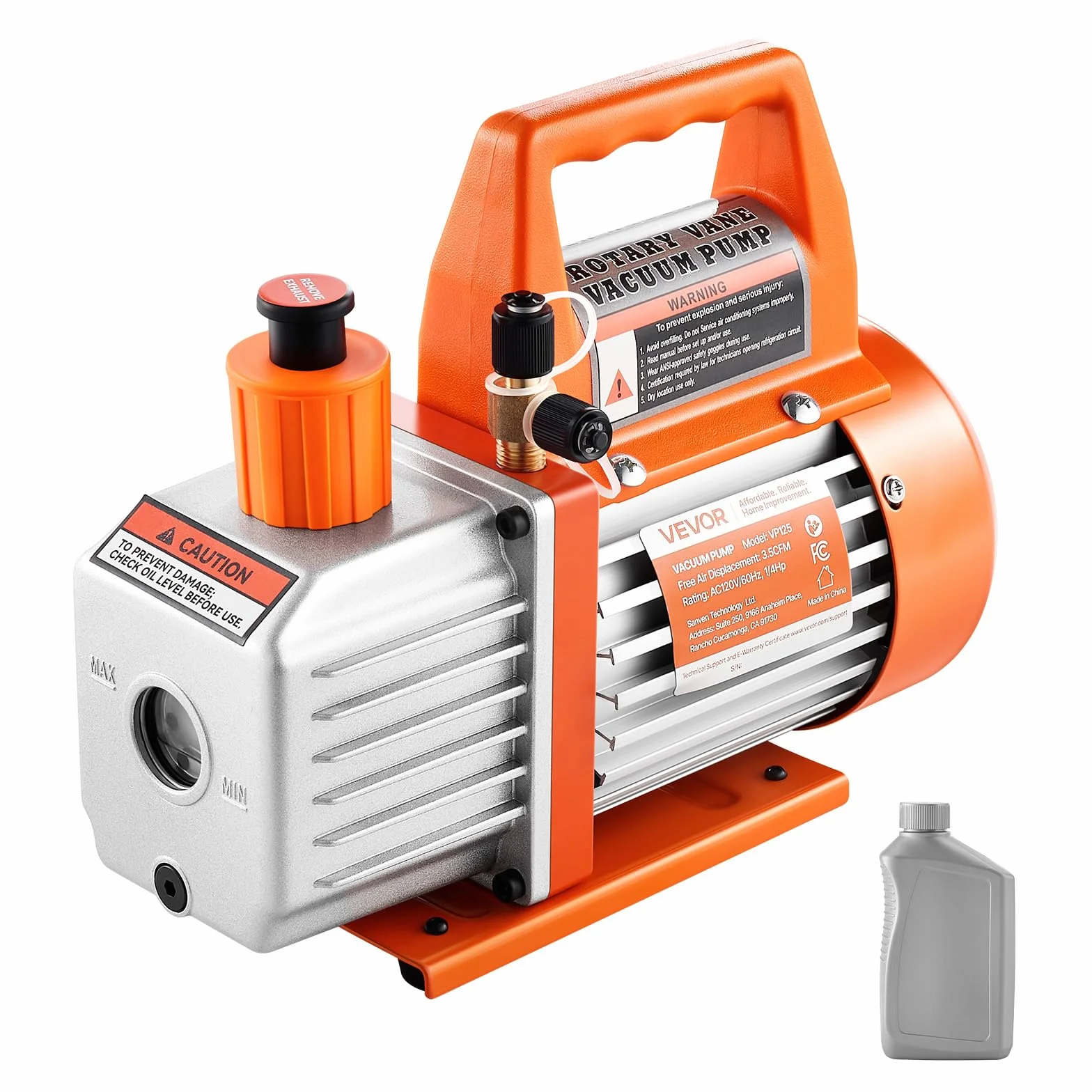 VEVOR Pompa per Vuoto 100 L/min a Palette Rotanti Monostadio HVAC R134a R22 R410a