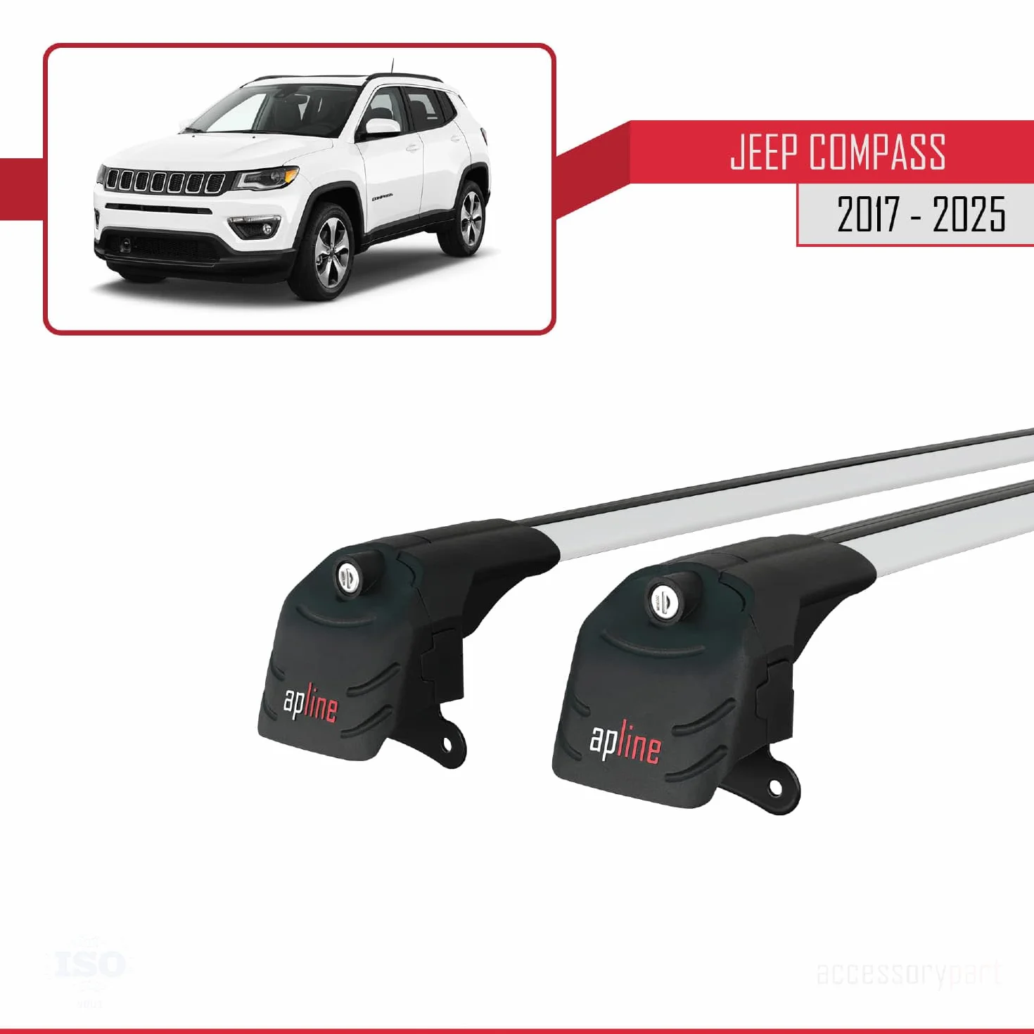 Compatibile con Jeep Compass (MP552) 2017-2025 Modello ACE-2 Barre Tetto Portapacchi Auto Barre Portatutto Grigio Alluminio 2 Barre