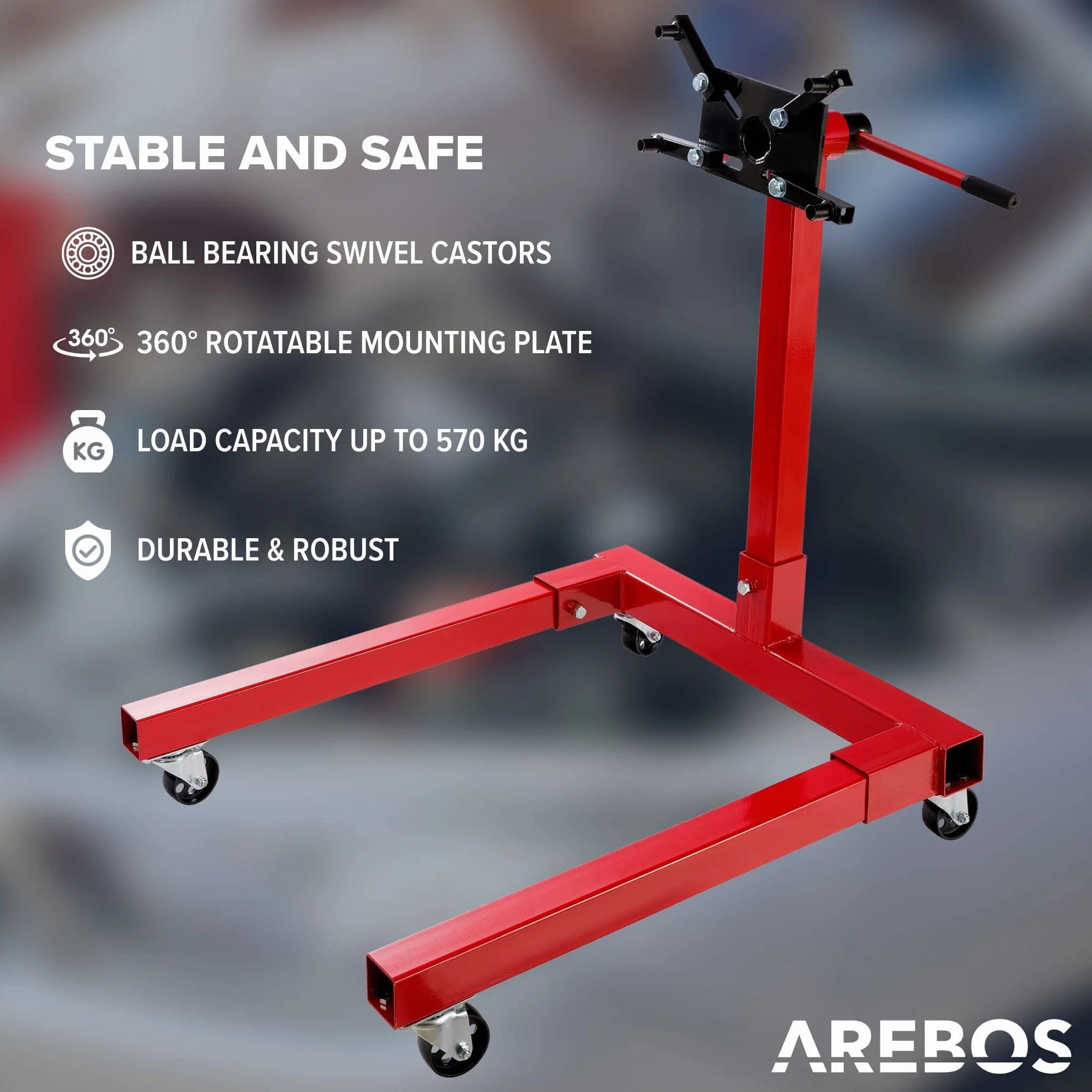 AREBOS Supporto Motore 570 kg 360° Girevole Rosso Massiccio Robusto