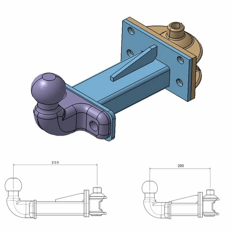 Universale prolunga Gancio di Traino per portabici per Ogni Tipo di Gancio di Traino - Fisso e Estraibile (250 mm, Standard)