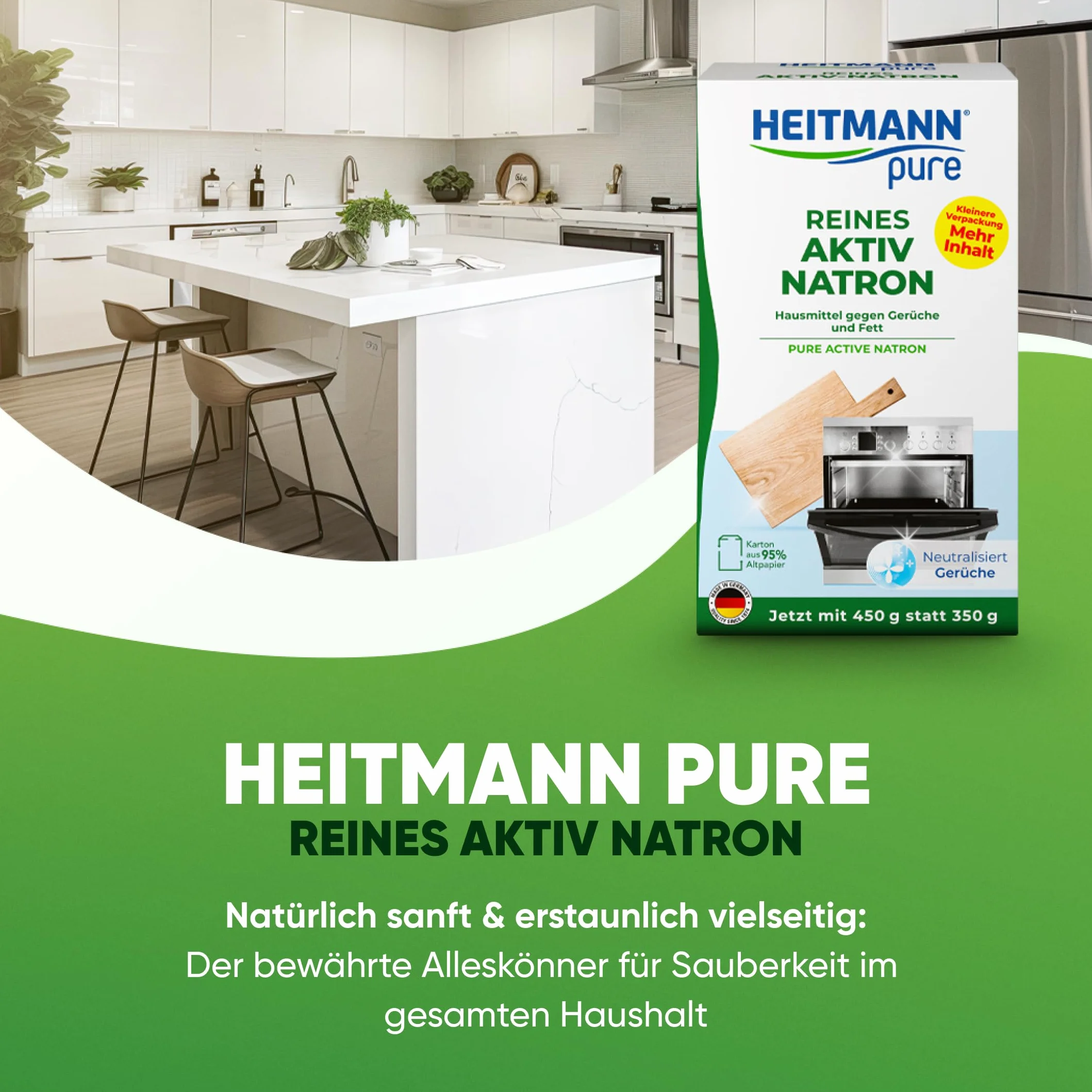 HEITMANN pure Soda attiva pura 450 g Rimuove grasso odori macchie