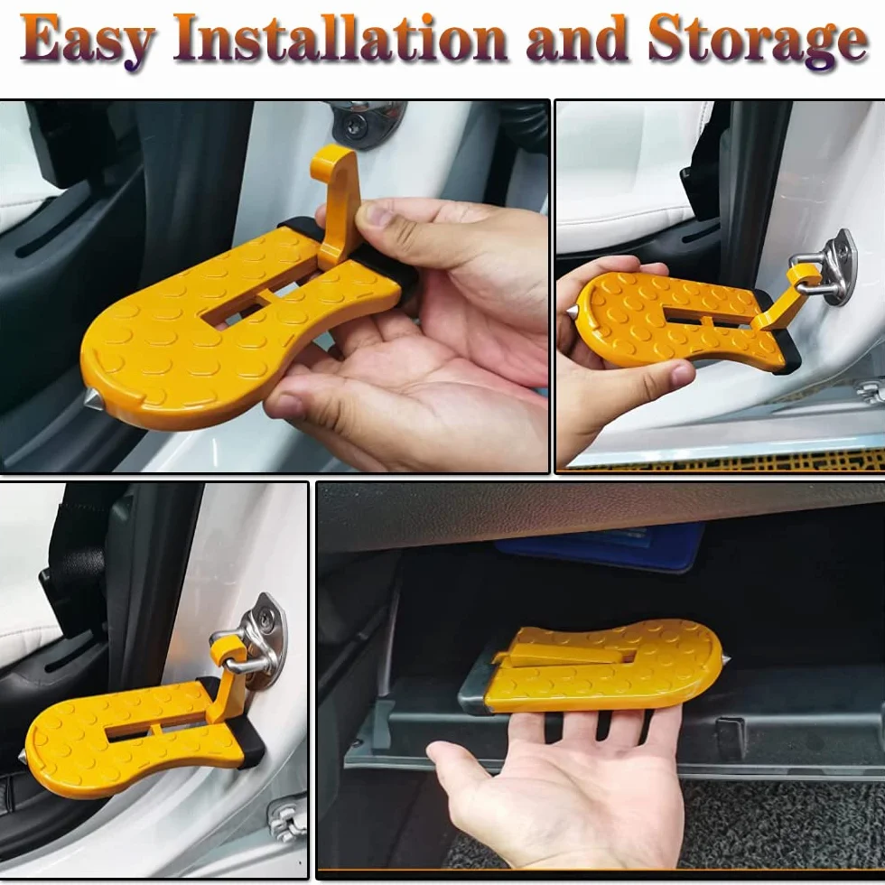 Universal Car Door Latch Step, Pieghevole Car Roof Rack Step con vetro window Breaker, facile accesso al tetto per la maggior parte dell'automobile, SUV, carico massimo 400 LBS (Arancia)