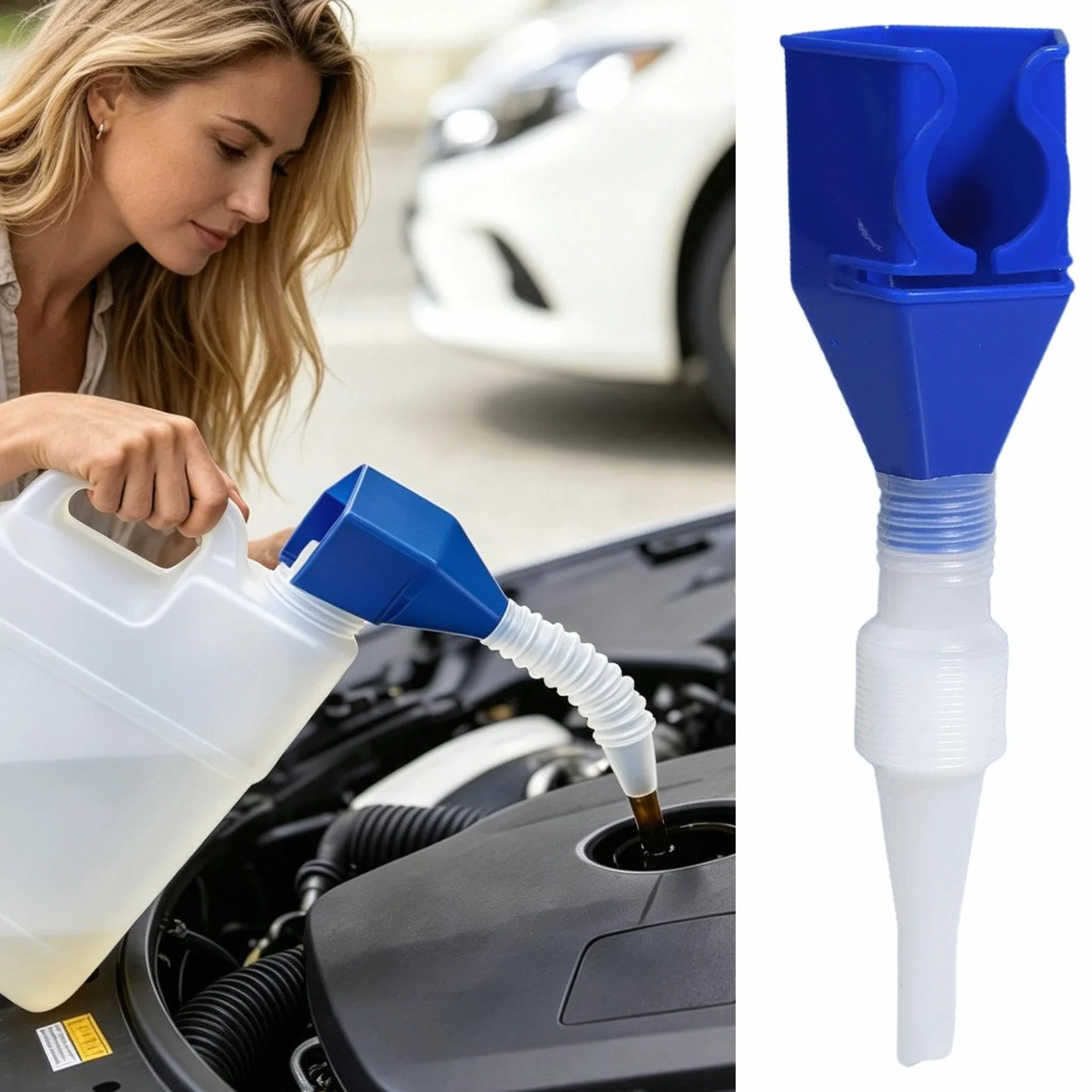 Imbuto Olio Motore Retrattile con Gancio per Cambio Olio, Versamento Acqua, Riempimento Liquidi