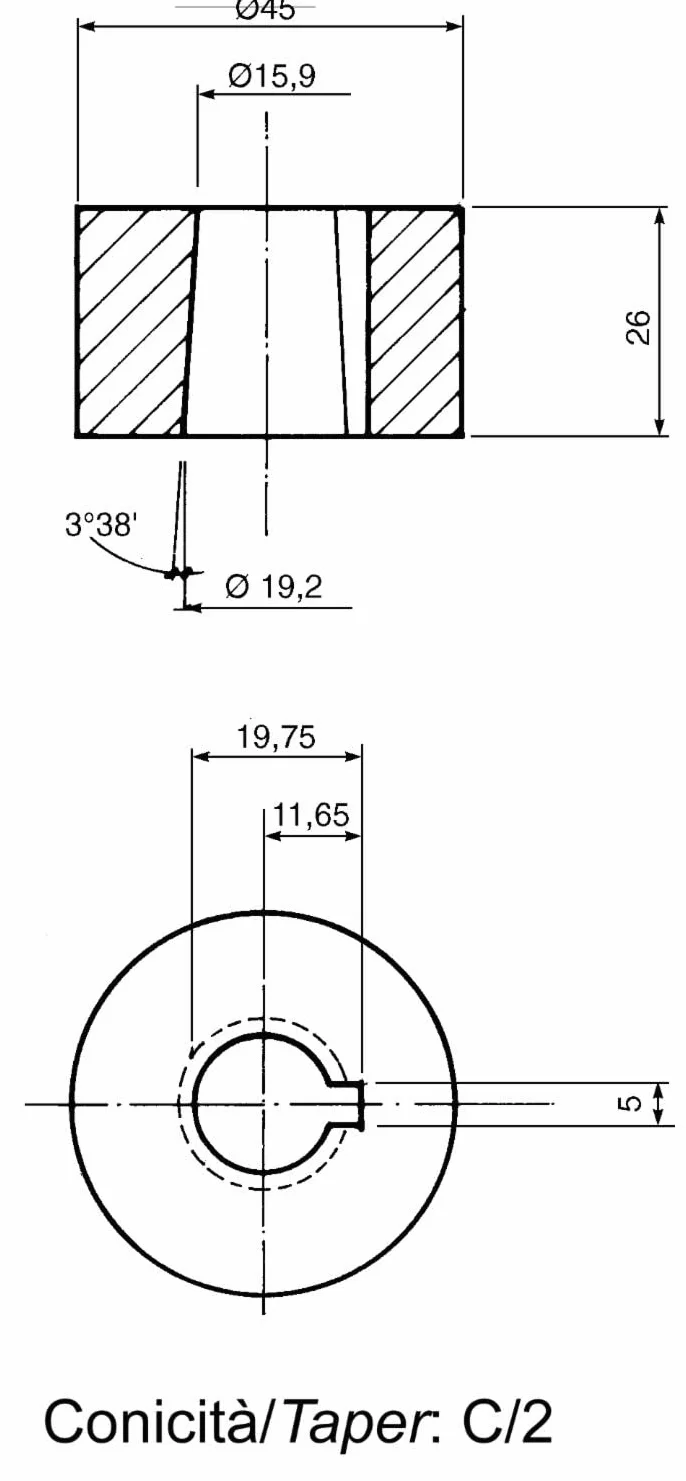Ama Volante da 300 mm Nero Con Pomello e Conicità C2 per Trattori, Made in Italy