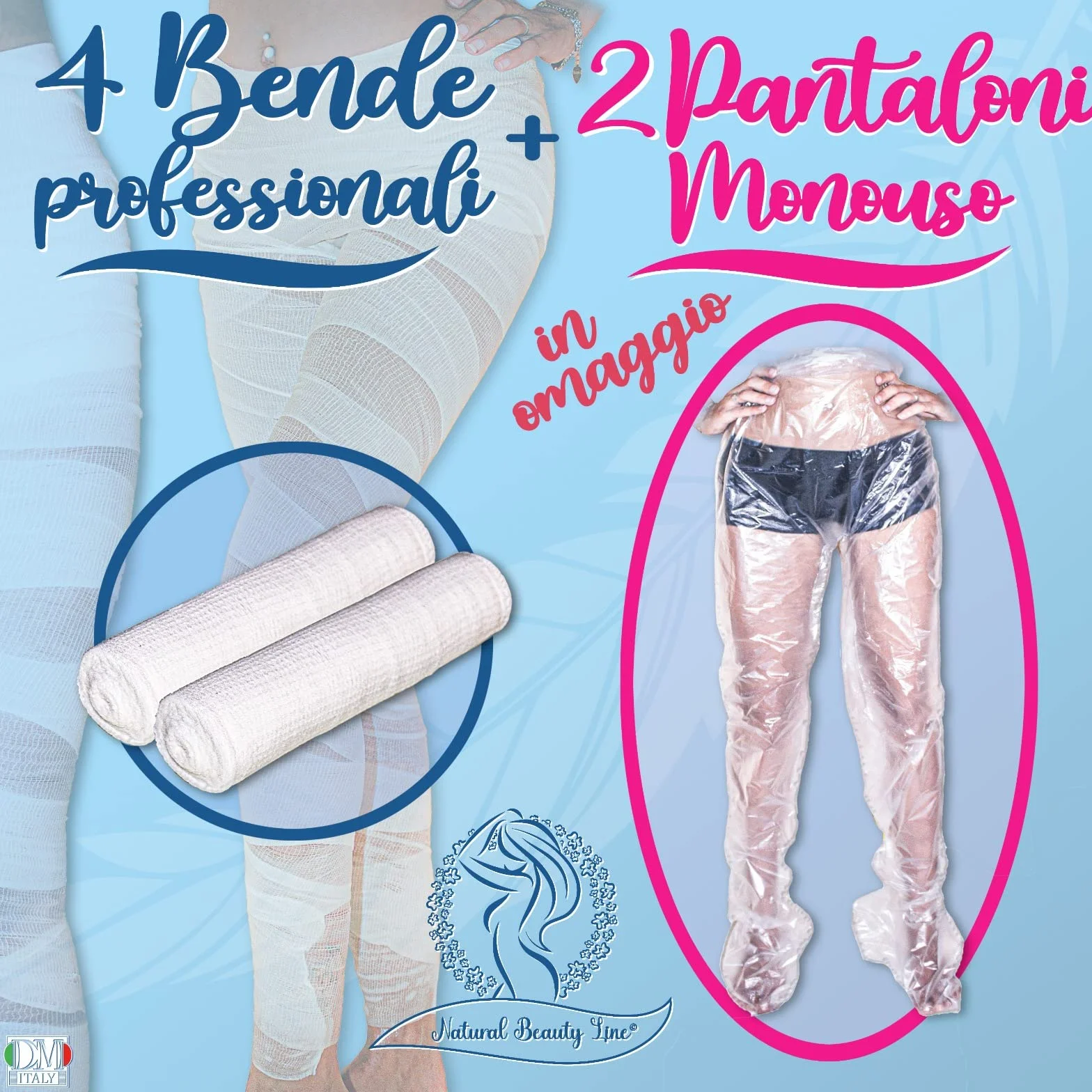 Bendaggi drenanti gambe 2 pezzi bende effetto freddo con sali del mar morto menta piperita ippocastano edera + 2 pantaloni