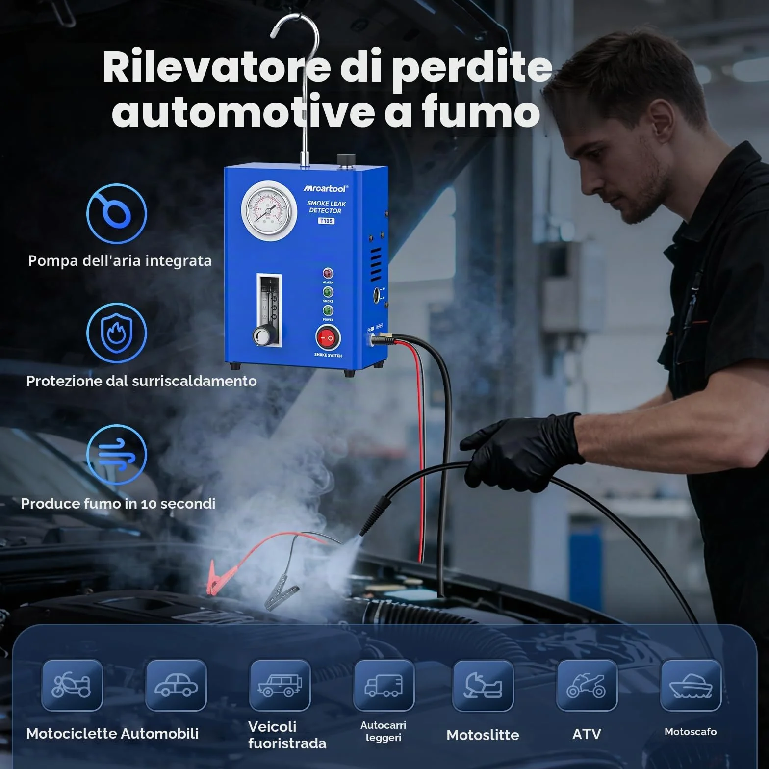 PLAYOCCAR Macchina a Fumo Dettaglio Filtri Auto EVAP 12V con Pompa Aria Integrata e Manometro