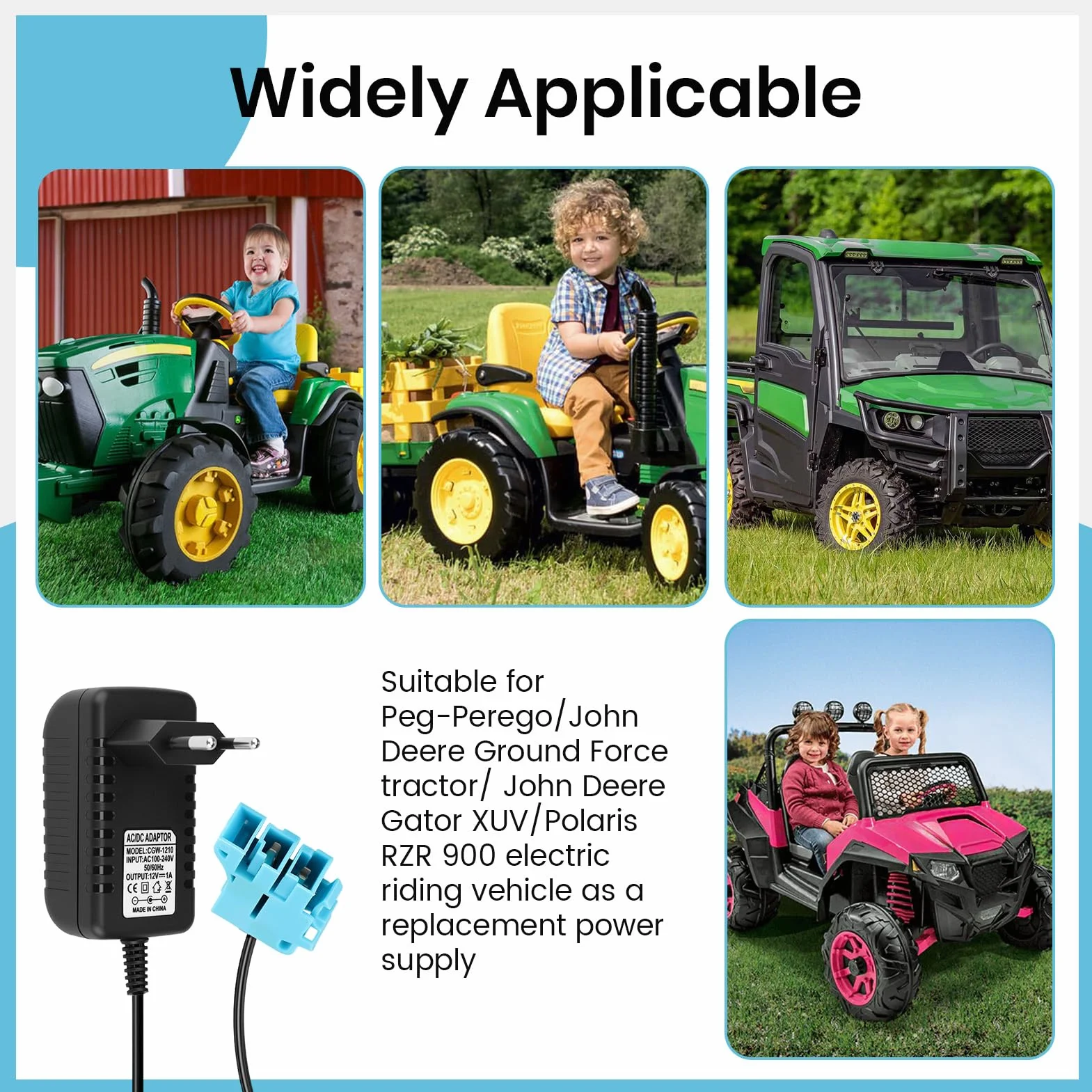 Caricabatteria 12V Peg Perego Universale per Veicoli Elettrici Bambini con Cavo 2M LED