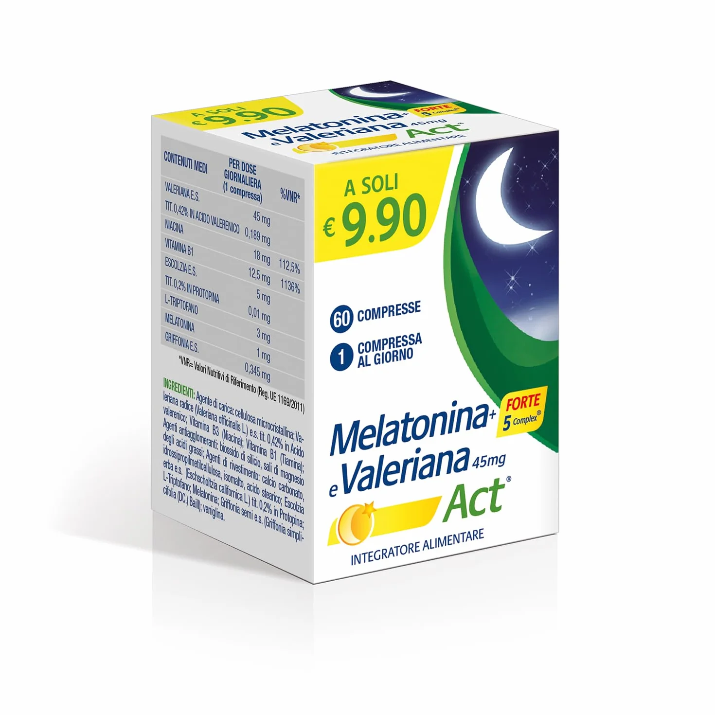 Melatonina Act + Forte 5 Complex 45mg 60 Compresse Integratore Alimentare