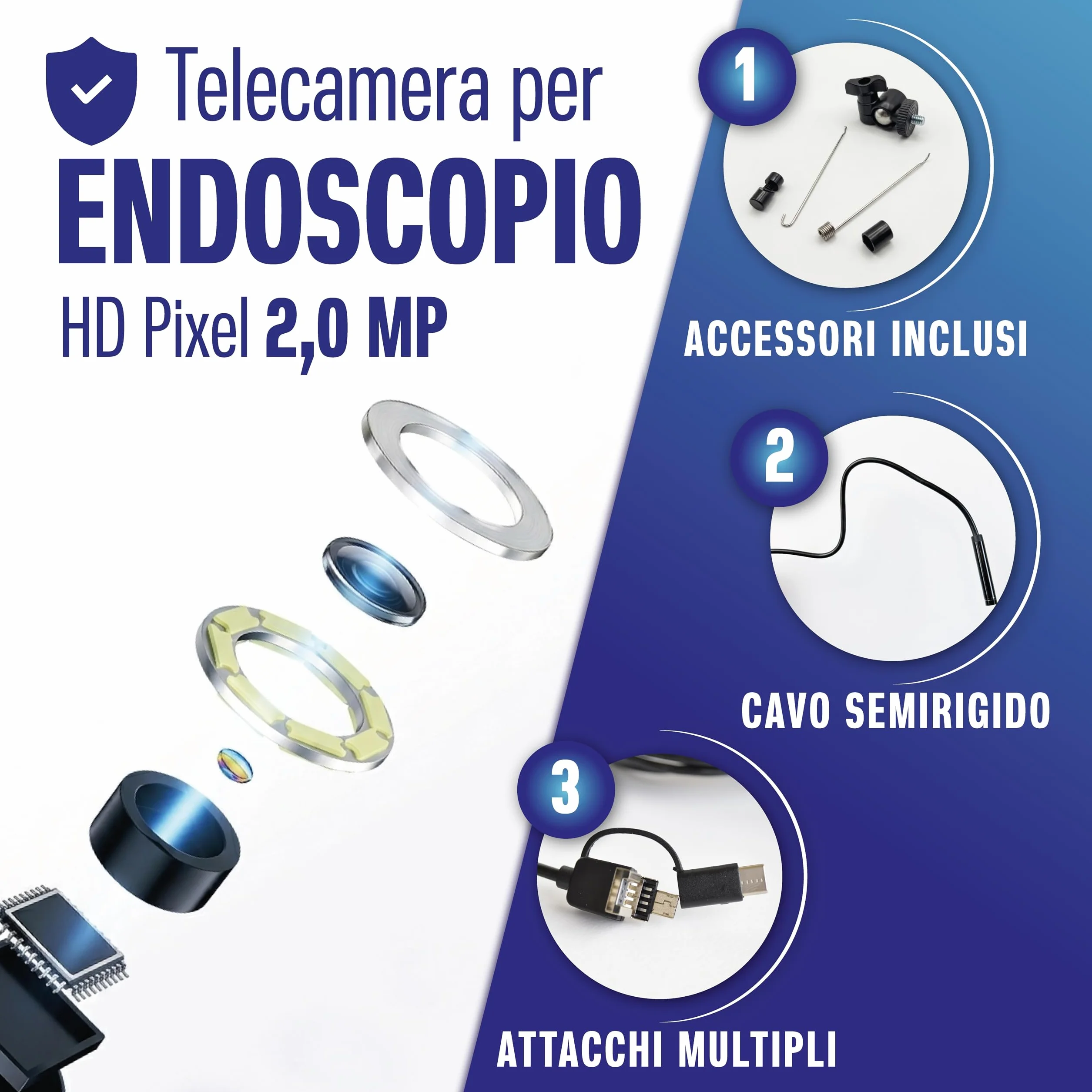 Endoscopio Smartphone 5m Full HD IP67 Impermeabile LED Regolabili USB-C Sonda Ispezione Tubi