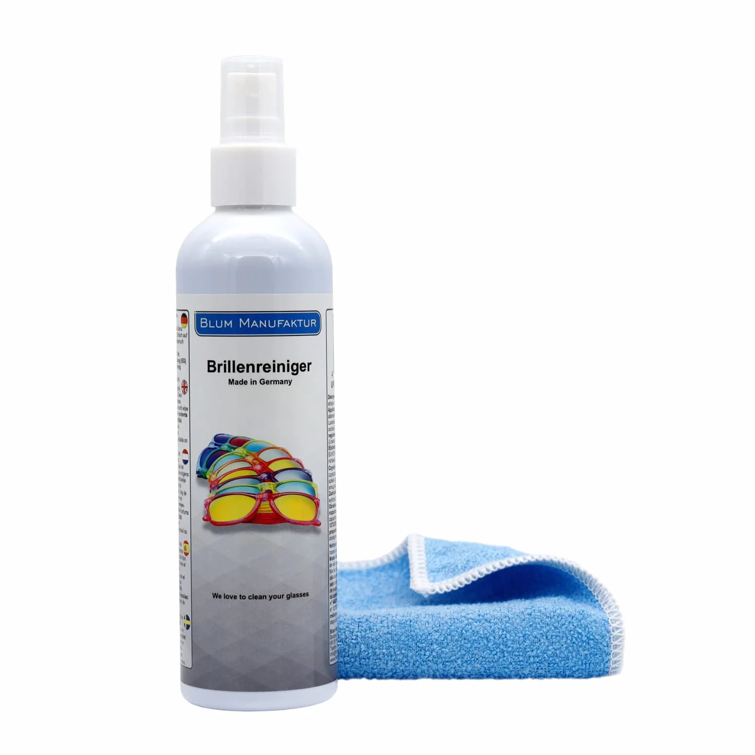 Blum Manufaktur Detergente spray per occhiali 250 ml con panno in microfibra 30 x 30 cm Made in Germany