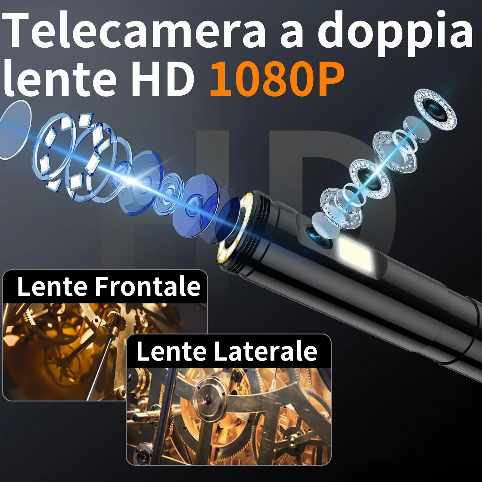 Telecamera di ispezione endoscopica a doppia lente Ennovor 5 pollici IPS IP67 HD 1920P con 8+1 LED