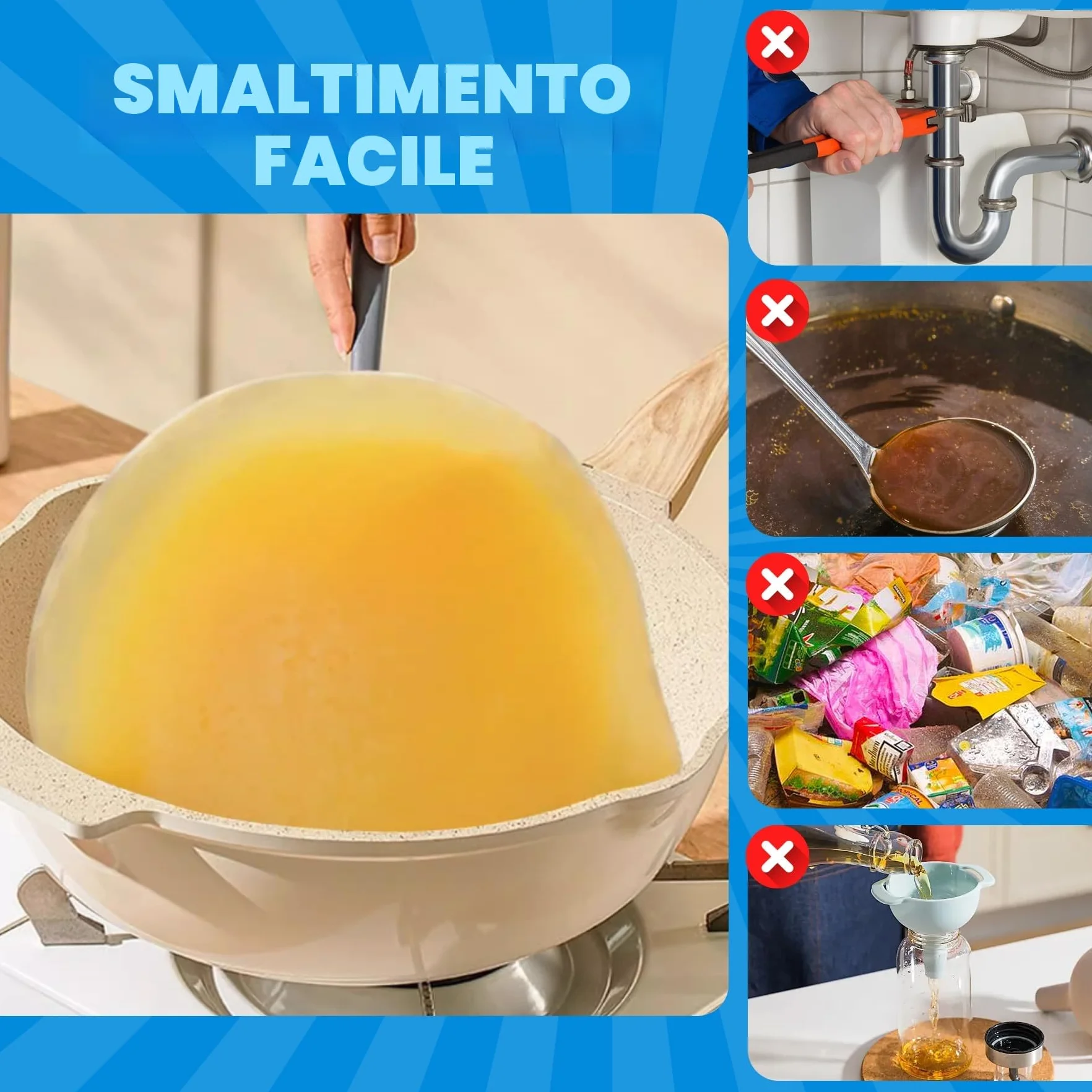 Solidificante Olio da Cucina in Polvere - Solidificatore Grasso per Olio Fritto, Raccolta 100%, Eliminazione Fino a 8.5 L