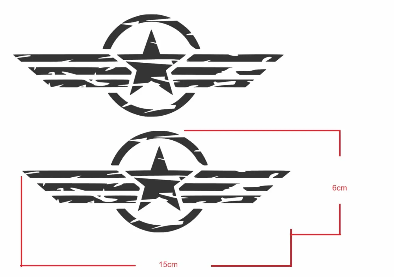 2 adesivi a forma di stella americana (RMPt5/1) (2 pezzi 15 x 6 cm)