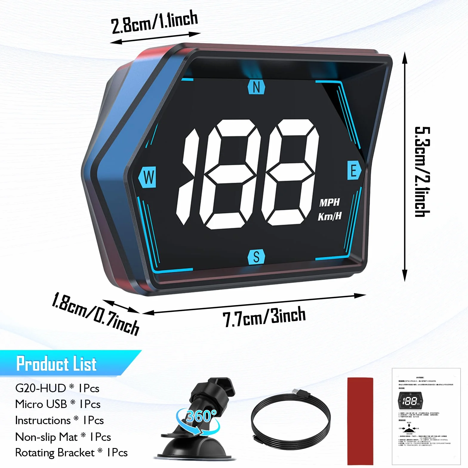 Auto Head Up Display KMH/MPH con Supporto a Ventosa, GPS Digitale Tachimetro Universale con GPS + Beidou Dual Chip